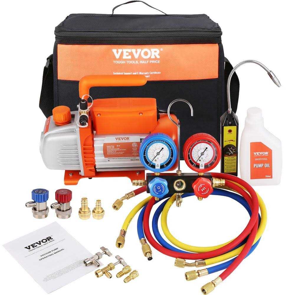 VEVOR HVAC Air Vacuum Pump 1/4 HP 4.5 CFM AC Vacuum Pump Gauge Set 1-Stage Rotary Vane with Hose Carry Bag for R134a R410a - Cheap Fitting