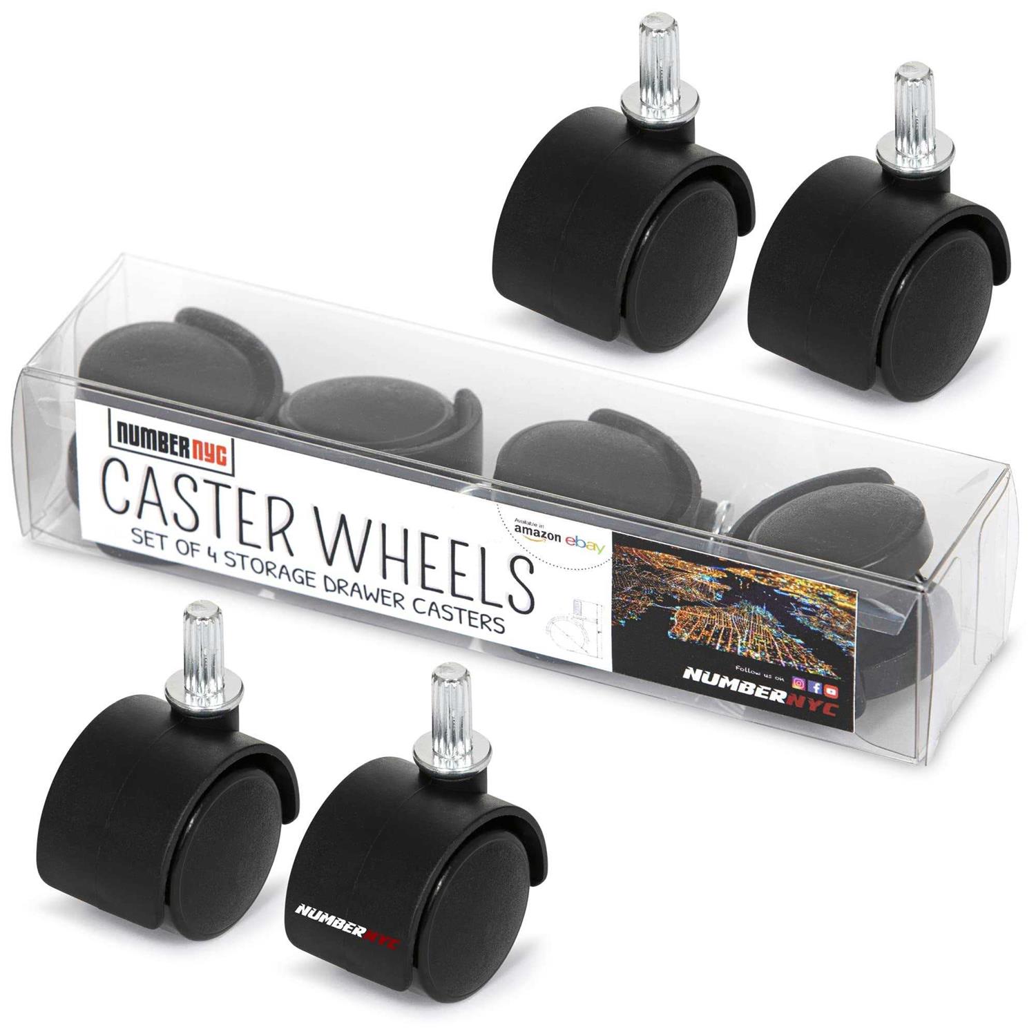 4 Caster Wheels for Plastic Drawers Carts & Storage Drawer Units 2 Replacement Casters by NUMBERNYC - Cheap Fitting