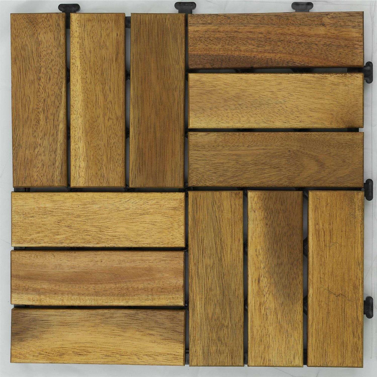 Courtyard Casual Acacia 12 x 12 Deck Tile Pack of 9 in Teak with Parkay Pattern - Cheap Fitting