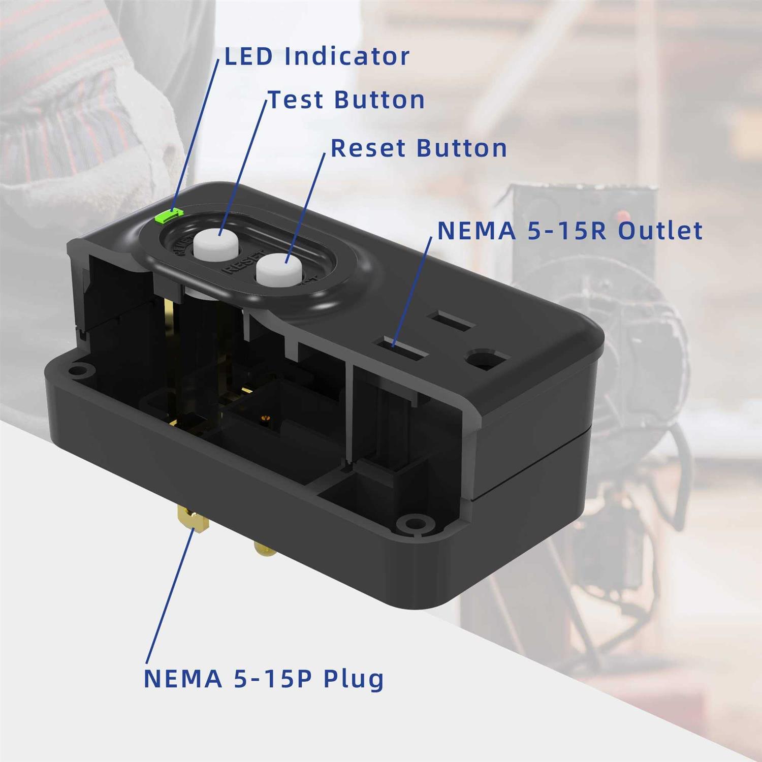 Aida Gfci Adapter 15 Amp Single Outlet Grounded 3-prong Gfci Adapter - Cheap Fitting