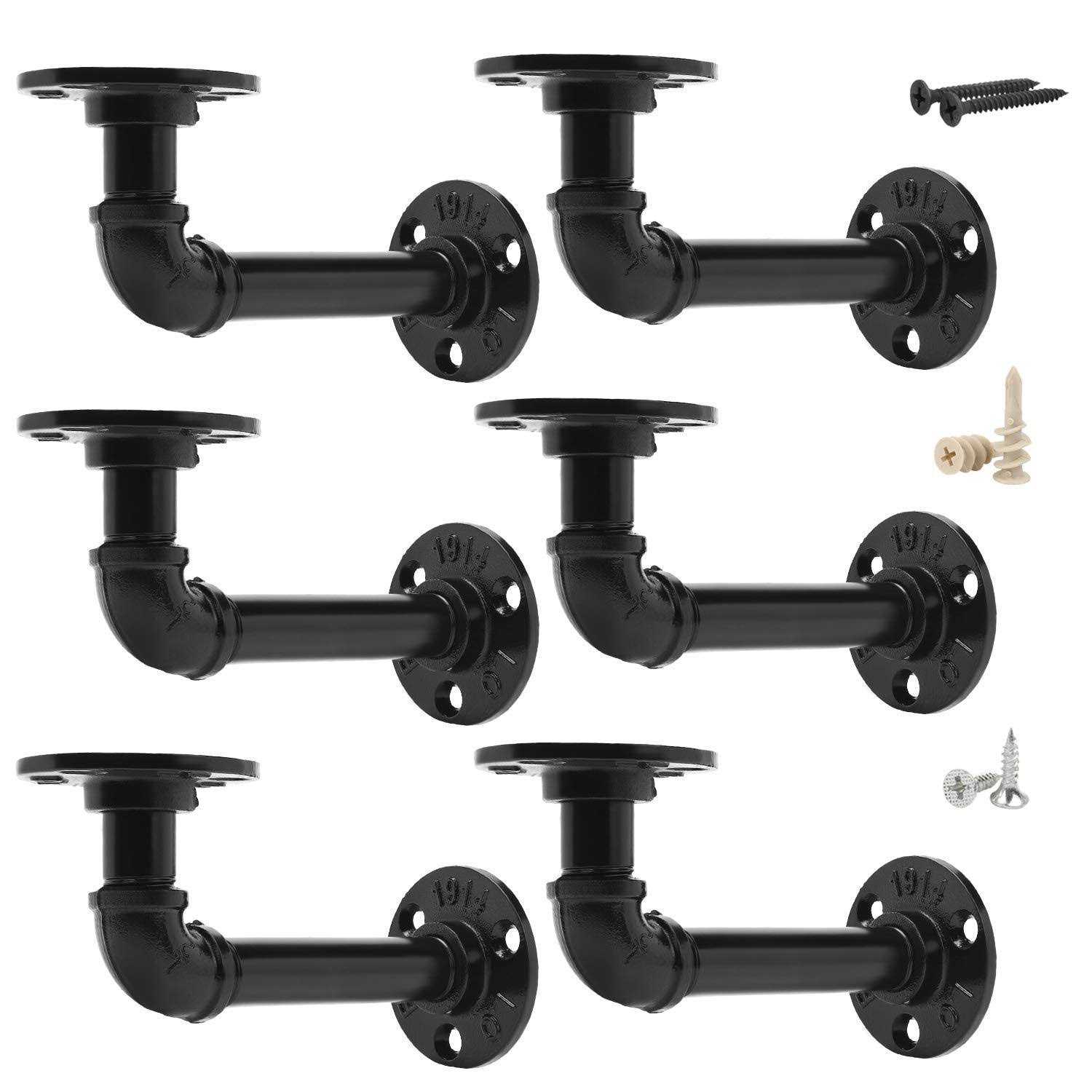 EQUASON Set of 6 Industrial Iron Rustic Pipe Custom Floating Shelves DIY Shelf Brackets Black Hardware Included - Cheap Fitting