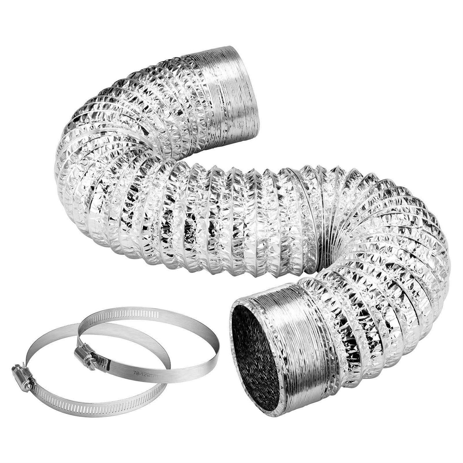 VIVOSUN 8 Feet Non-Insulated Flex Air Aluminum Ducting Dryer Vent Hose for HVAC Ventilation w/Two Stainless Steel Clamps - Cheap Fitting