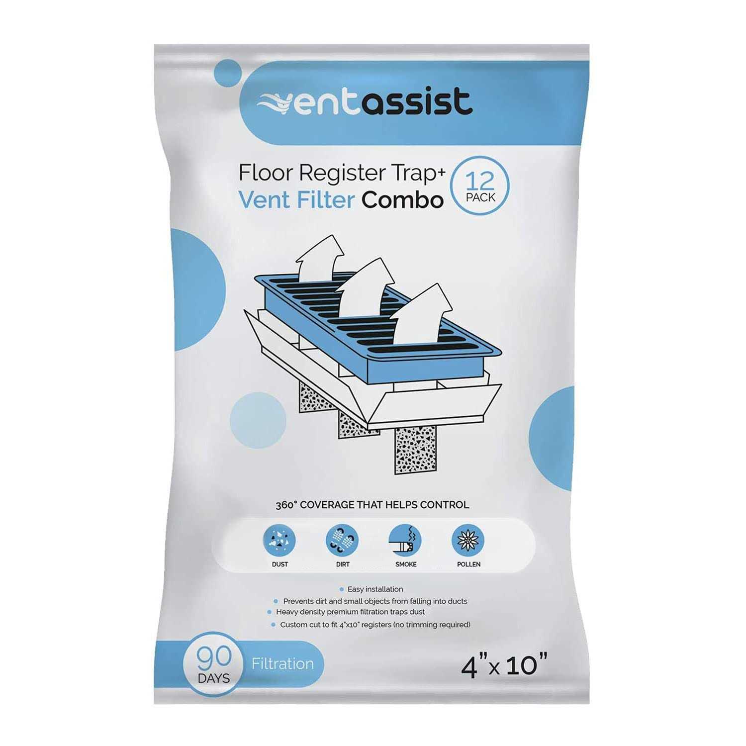Vent Assist Floor Register Trap and Air Filter 4 x - Cheap Fitting