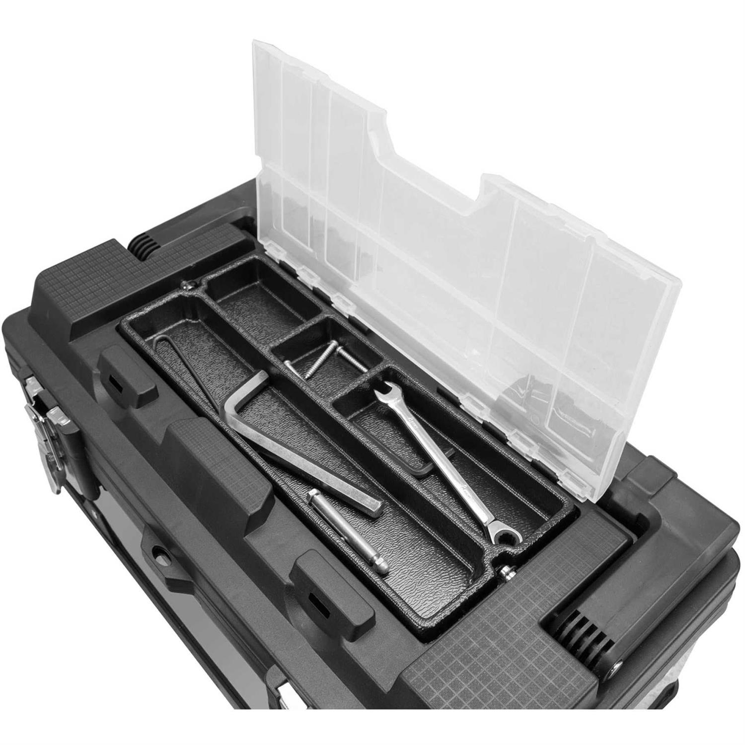 Road Dawg Road Dawg a5519bd Torin 18 Stainless Steel Portable Storage Tool Box Organizer with Metal Lock, Clear Lid Compartments, and Removable - Cheap Fitting