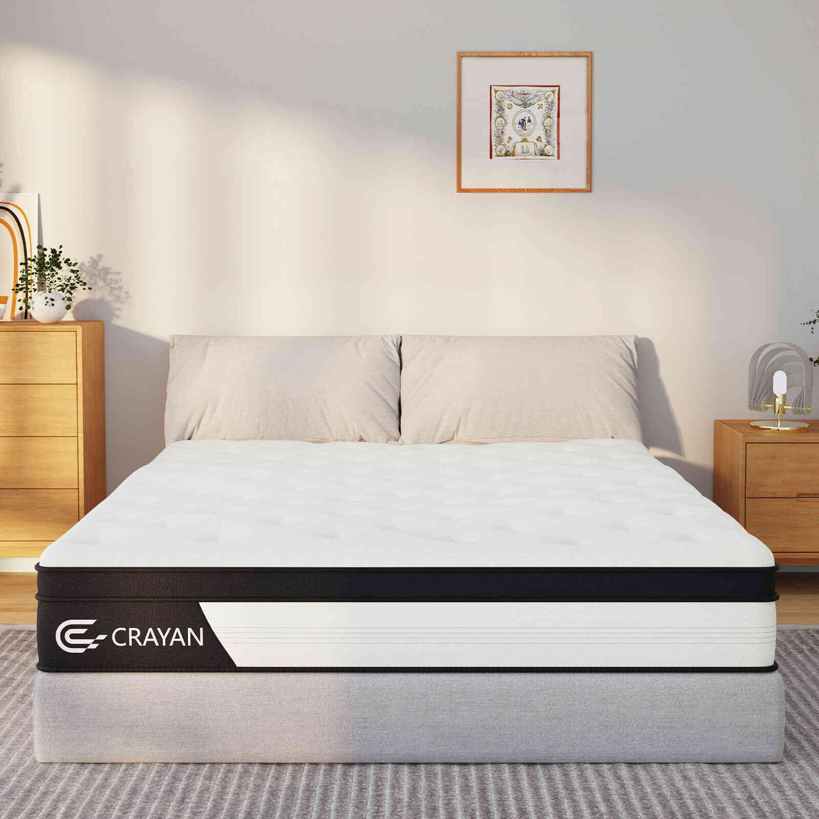 Crayan Queen Mattress, 12 Inch Hybrid Mattress in a Box, Memory Foam Pocket Springs Mattress with Motion Isolation and Pressure Relieving, Edge Support, CertiPUR-US - Cheap Fitting
