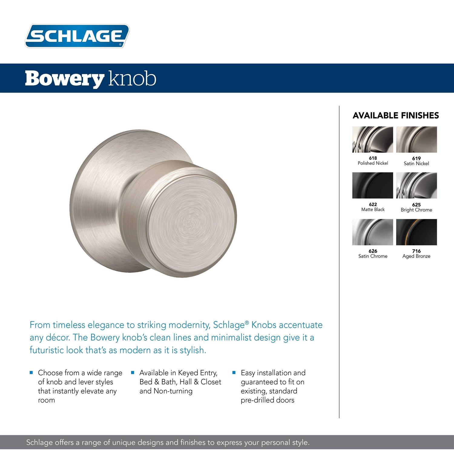 Schlage Bowery Keyed Entry Knob with Collins Trim F51ABWE - Cheap Fitting