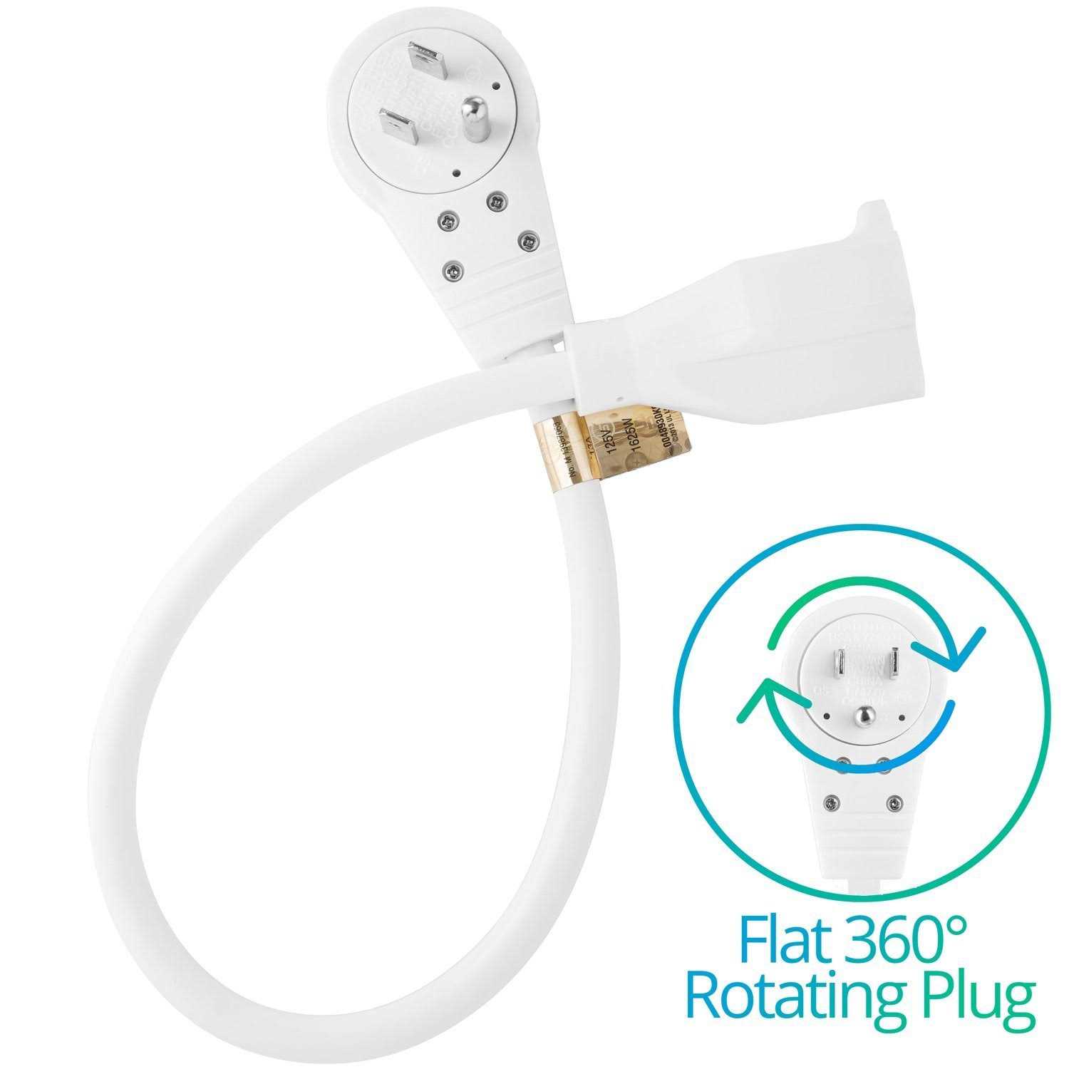 Maximm Extension Cord White Flat Plug Rotating Short Power Cord Single Outlet - Cheap Fitting