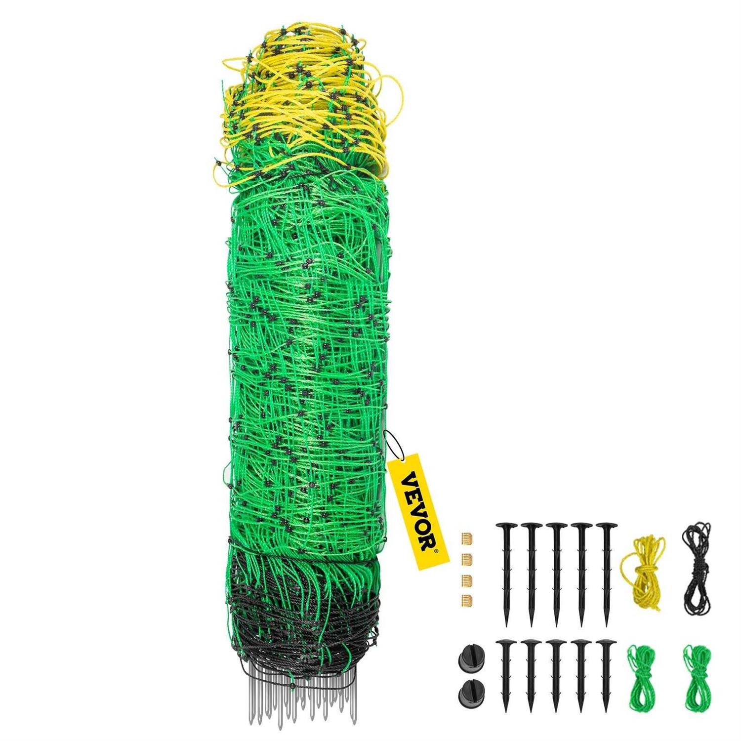 VEVOR Electric Fence Netting H x 164′ L PE Net Fencing with 14 Posts Double Spiked - Cheap Fitting
