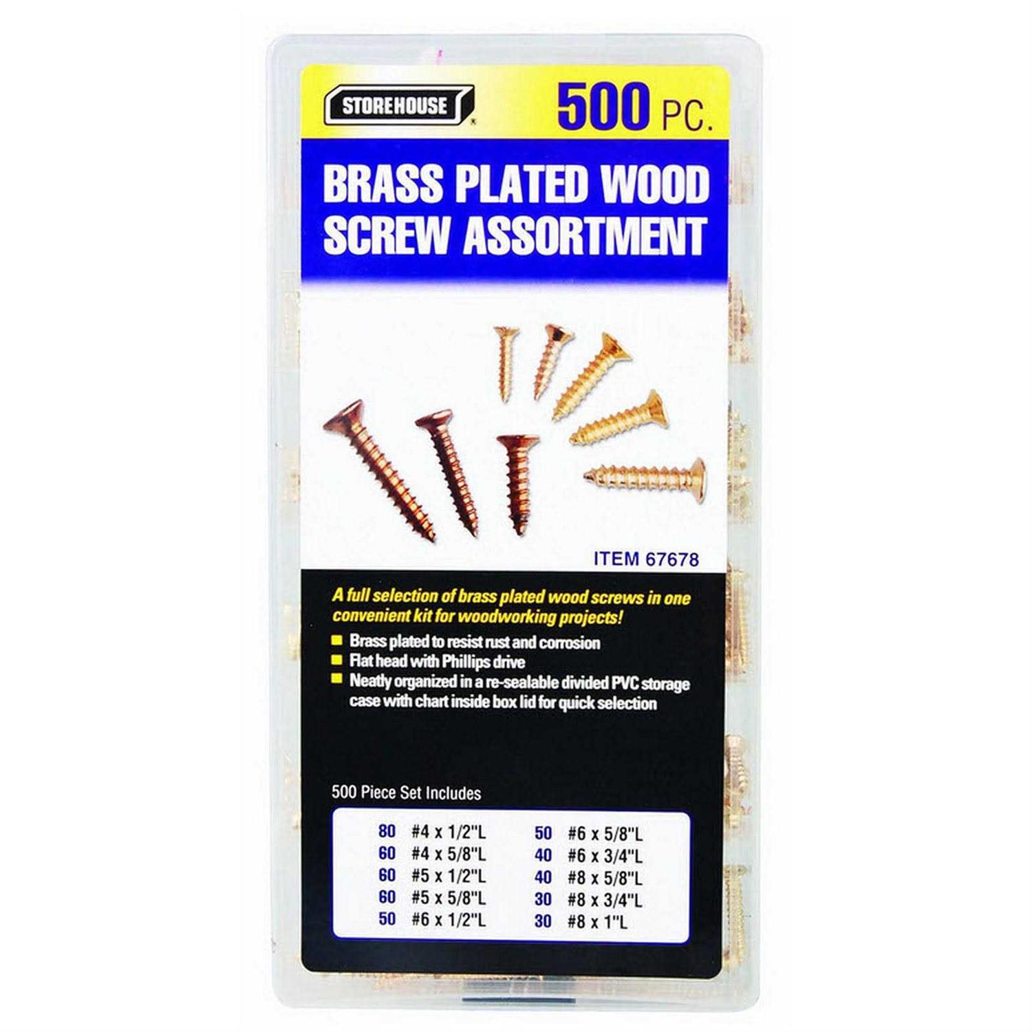 Storehouse 500 piece Brass Plated Wood Screw Assortment - Cheap Fitting
