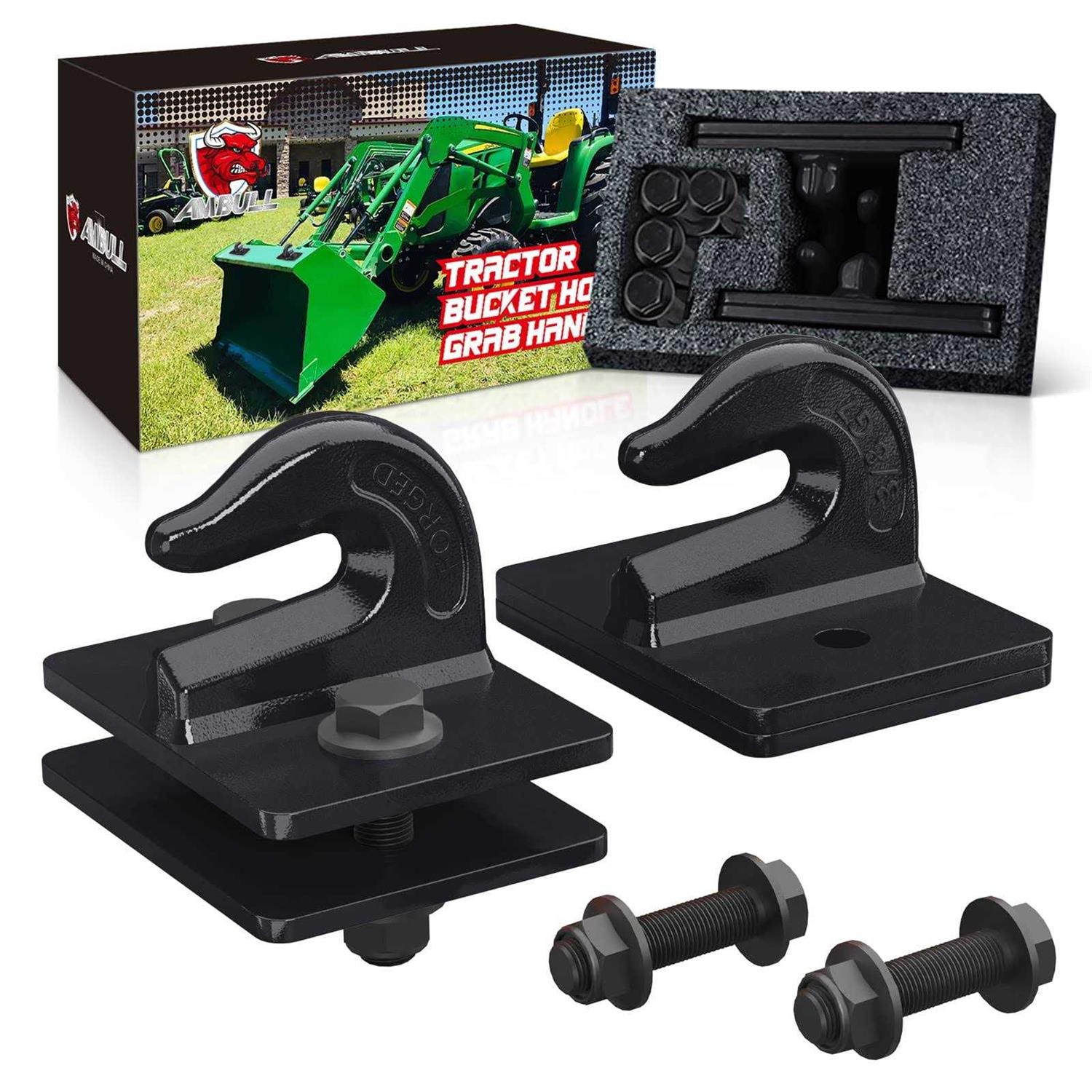 Ambull 2 Pack 3/8 Tractor Bucket Grab Hook Grade 70 Forged Steel Bolt On Grab Hook Tow Hook Mount with Backer Plate,Work Well for Tractor Bucket - Cheap Fitting