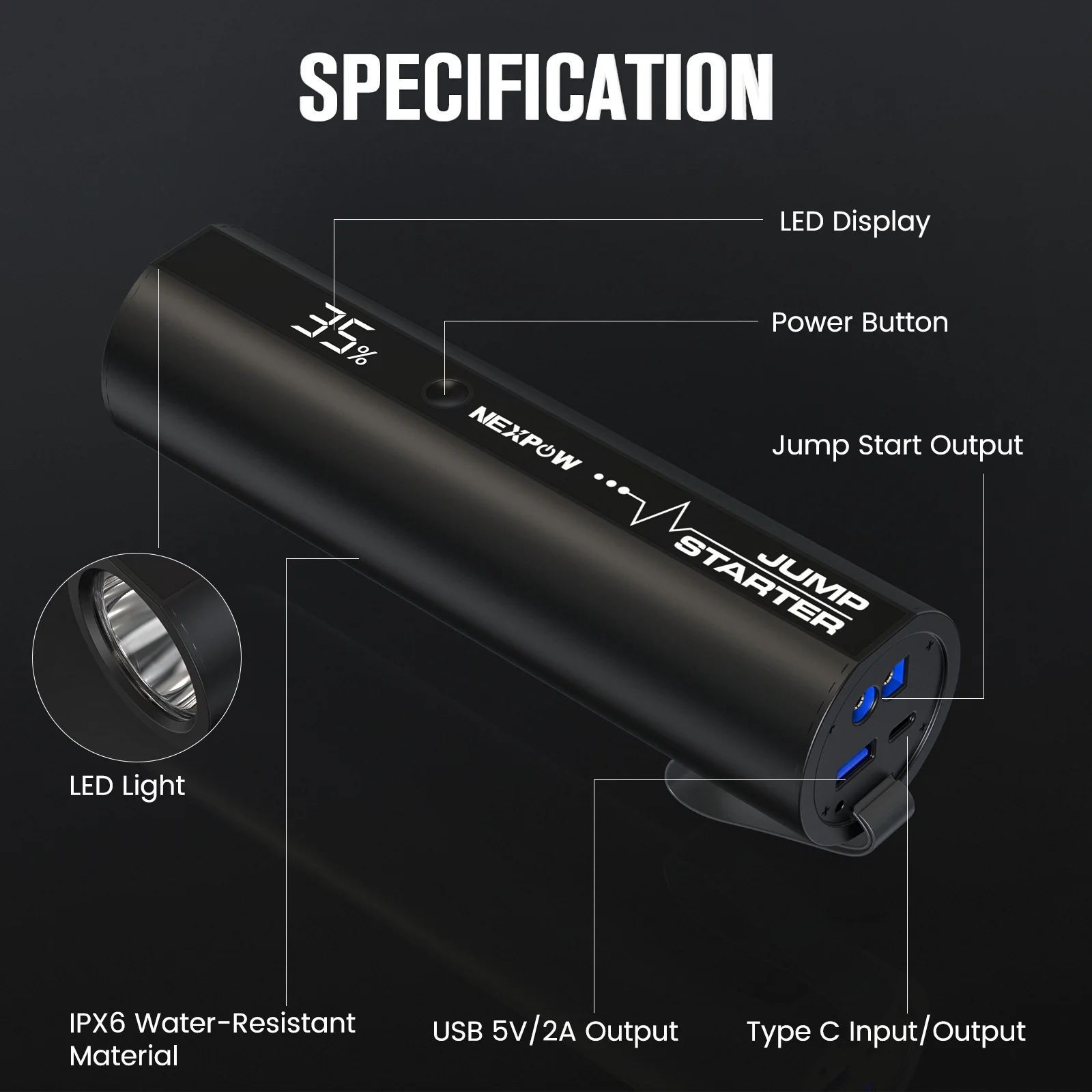 NEXPOW Car Jump Starter with LED Flashlight, 2500A Peak 18000mAh Battery Jump Starter (up to 8.5L Gas and 6.5L Diesel Engine), 1500 Lumen Flashlight and 12V Jump Box - Cheap Fitting