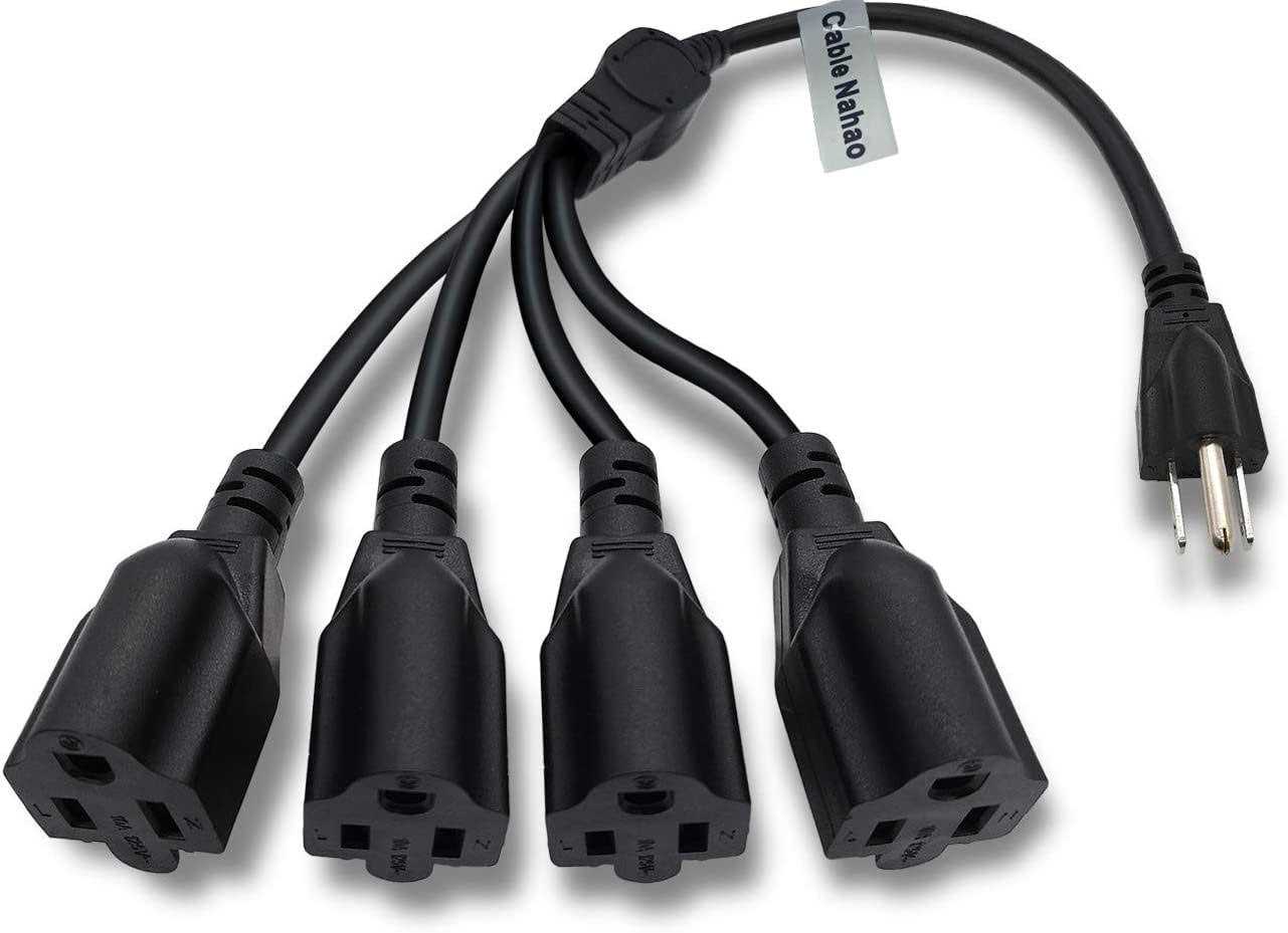 Cable Nahao 3 Prong 1 to 4 Outlet Power Cord Splitter Cord - Cheap Fitting
