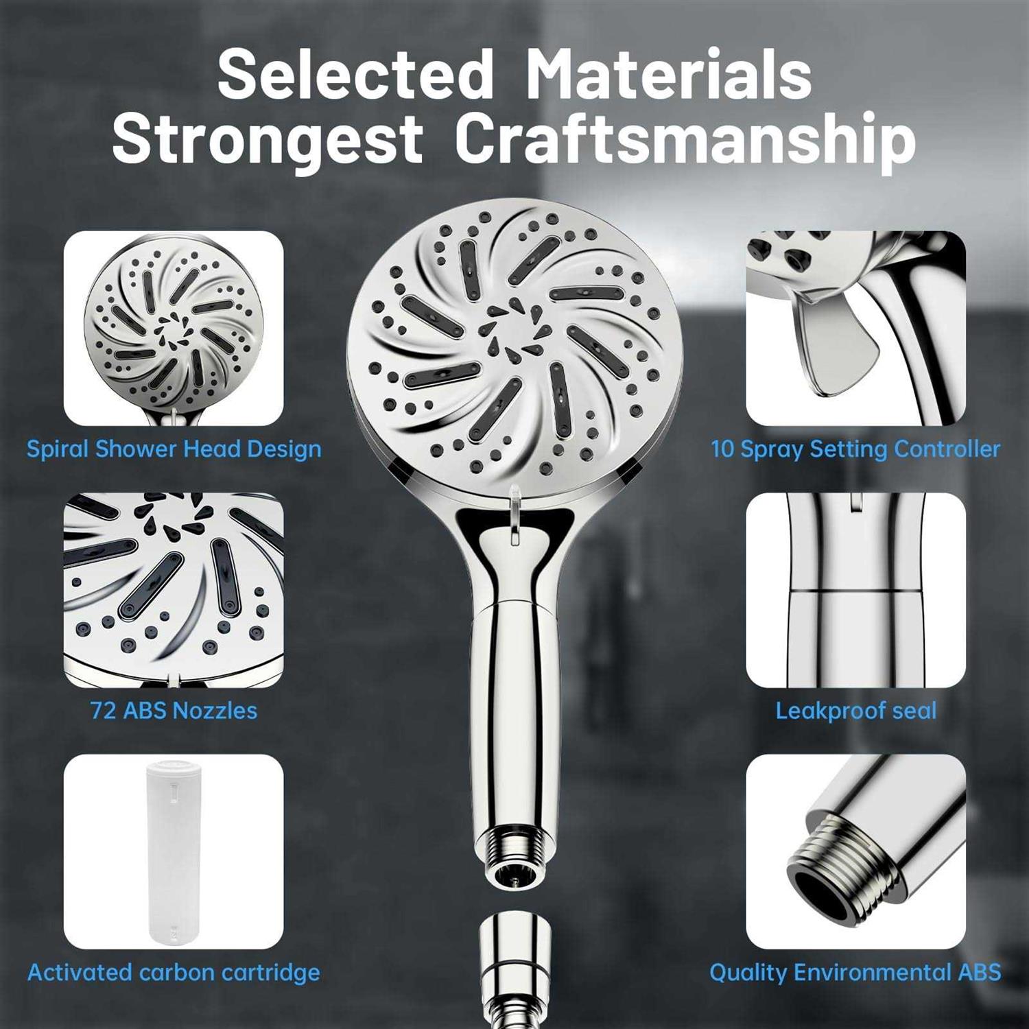 High Pressure Shower Head with Handheld Filtered Shower Head with Pause and Jet 10 Spray Modes - Cheap Fitting