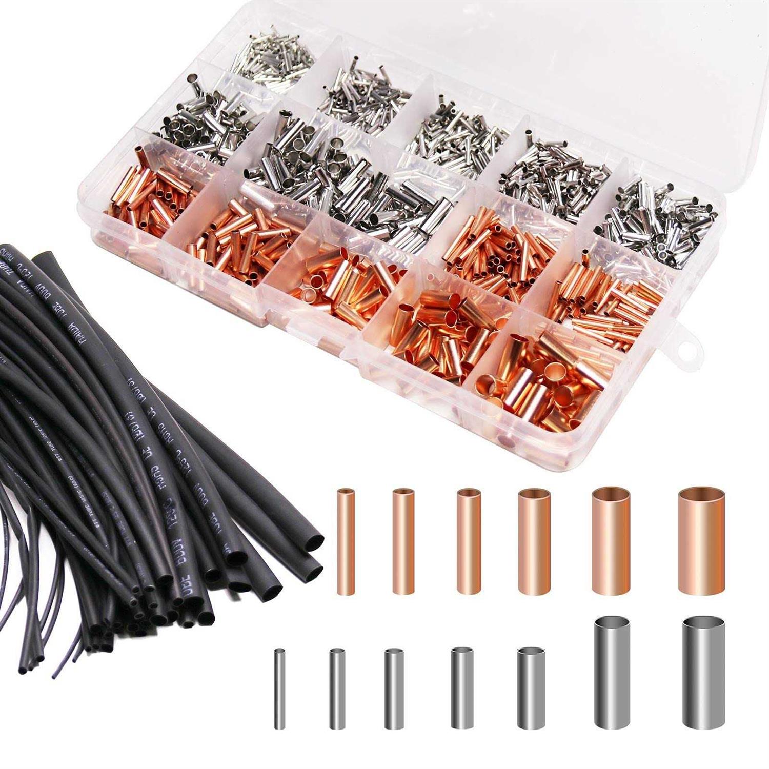 Pastall 970Pcs Wire Ferrules Kit Tinned Copper Crimp Connector Non Insulated Electrical Cable Pin Cord End Terminal Assortment K - Cheap Fitting