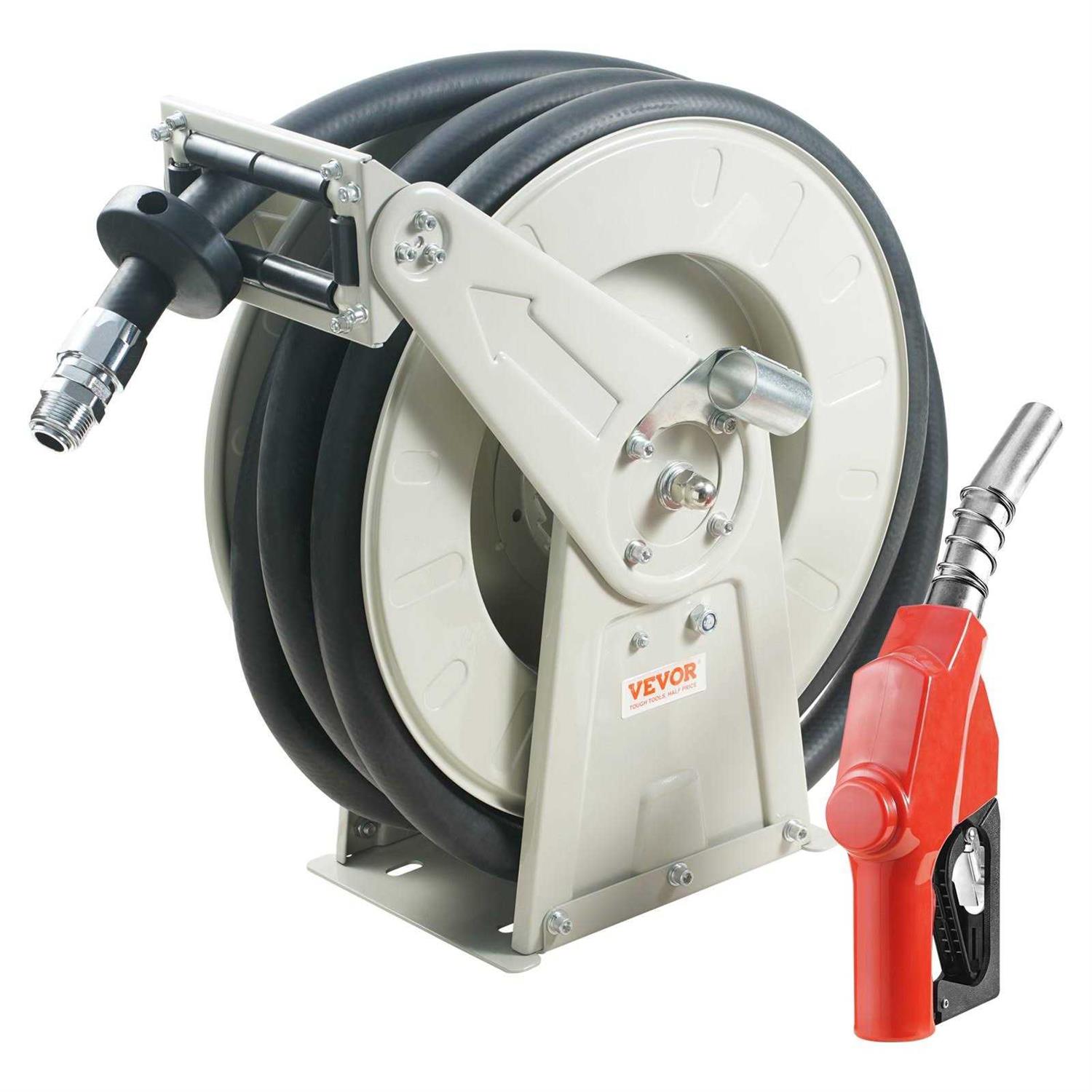Vevor Fuel Hose Reel 34 inch x 50′ Extra Long Retractable Diesel Hose Reel - Cheap Fitting