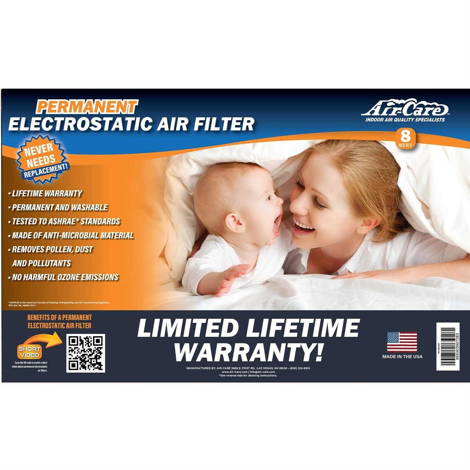 Air-Care 4 in. Permanent Washable Air Filter Merv 8 - Cheap Fitting