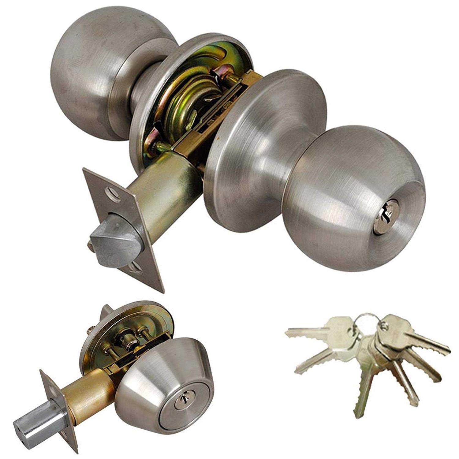 Premier Lock Stainless Steel Entry Door Knob Combo Lock Set with Deadbolt and 6 Keys ED03 - Cheap Fitting