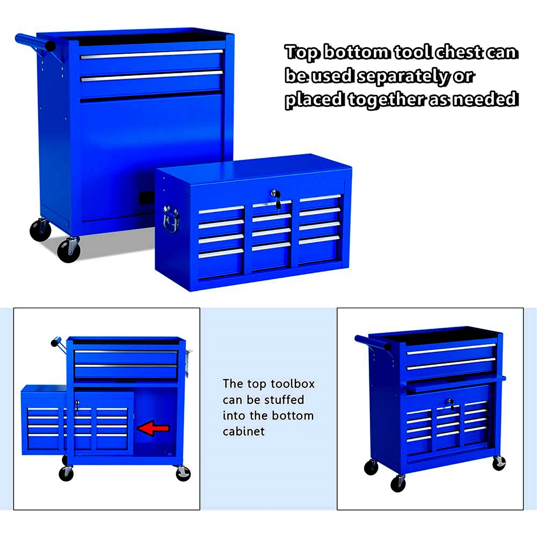 Aukfa Tool Chest, 2 in 1 Steel Rolling Tool Box & Cabinet On Wheels for Garage, 8-Drawer, Blue - Cheap Fitting