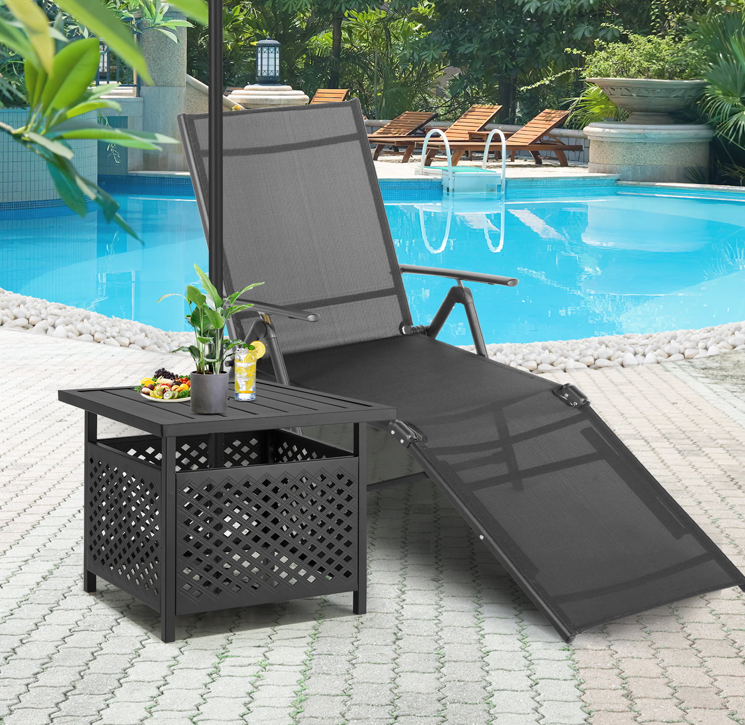 AECOJOY Patio Table Umbrella Base, Outdoor Metal Bistro Table Stand with Umbrella Hole - Cheap Fitting