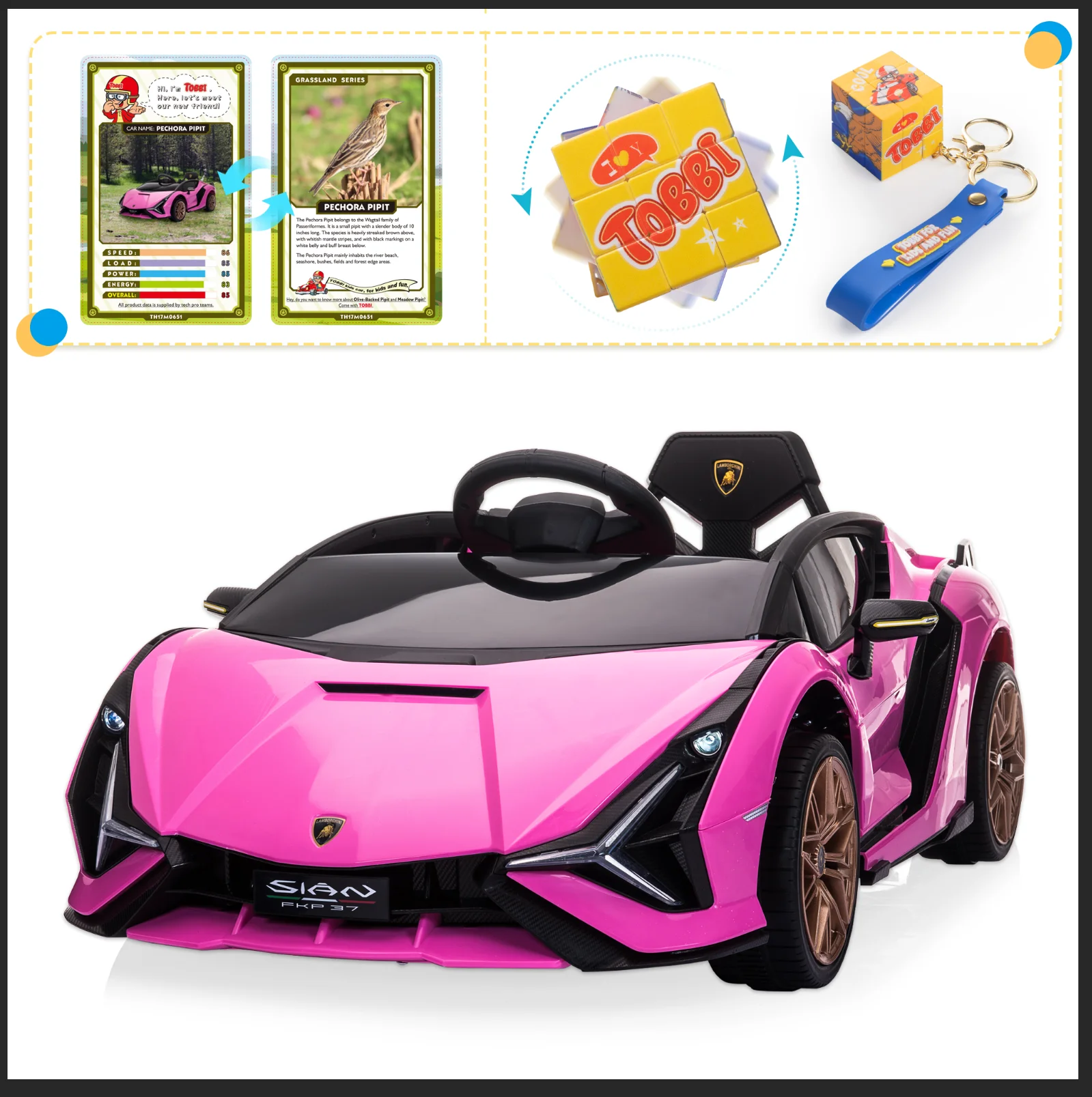 TOBBI 24V Lamborghini STO Licensed Kids Ride on Drift Car Gray Electric Car W/Remote Control LED Lights, up to 10 mph - Cheap Fitting