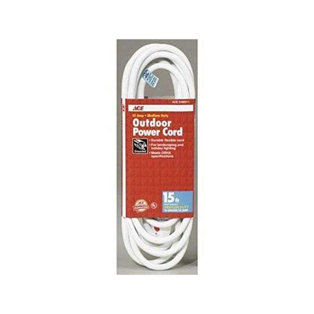 Ace 15′ 16/3 Extension Cord White - Cheap Fitting