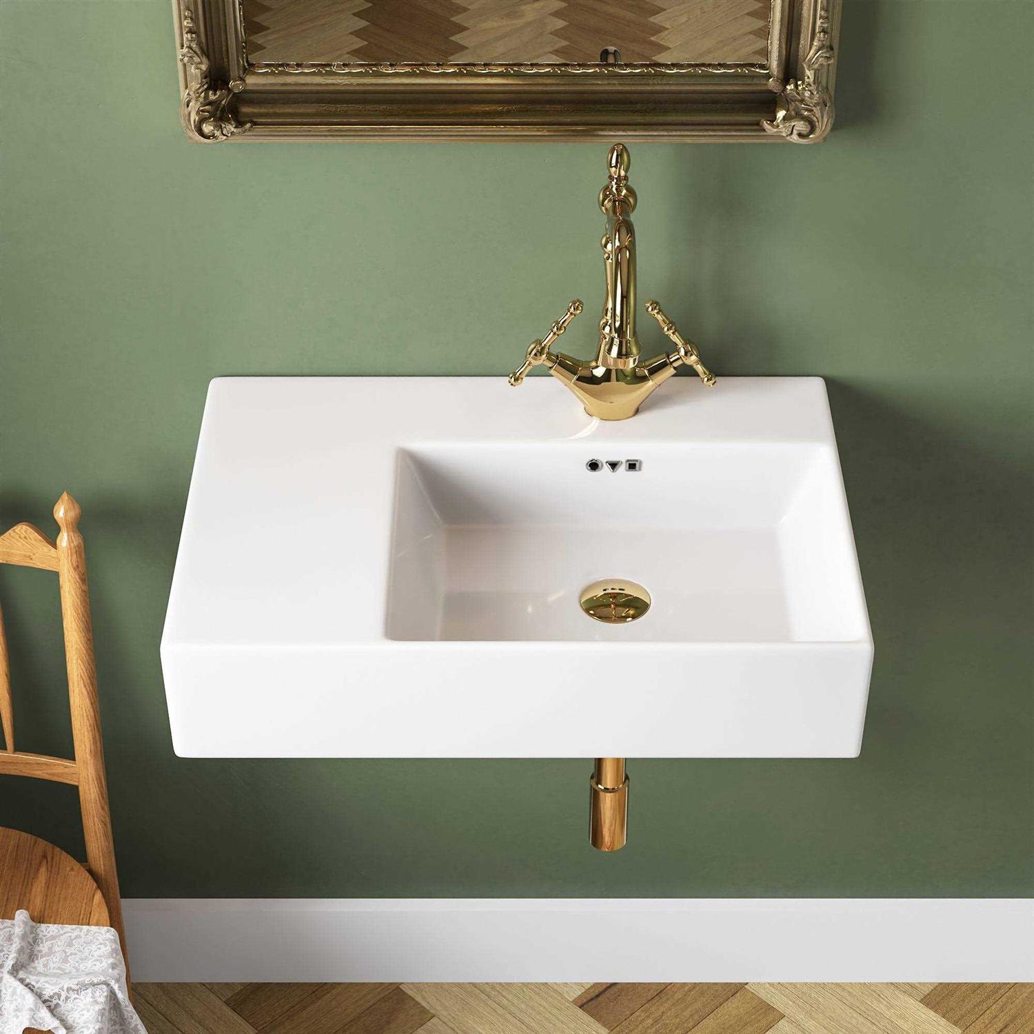 DeerValley DV-1WS0126R Ceramic Rectangular Wall Mount Bathroom Sink with Overflow - Cheap Fitting