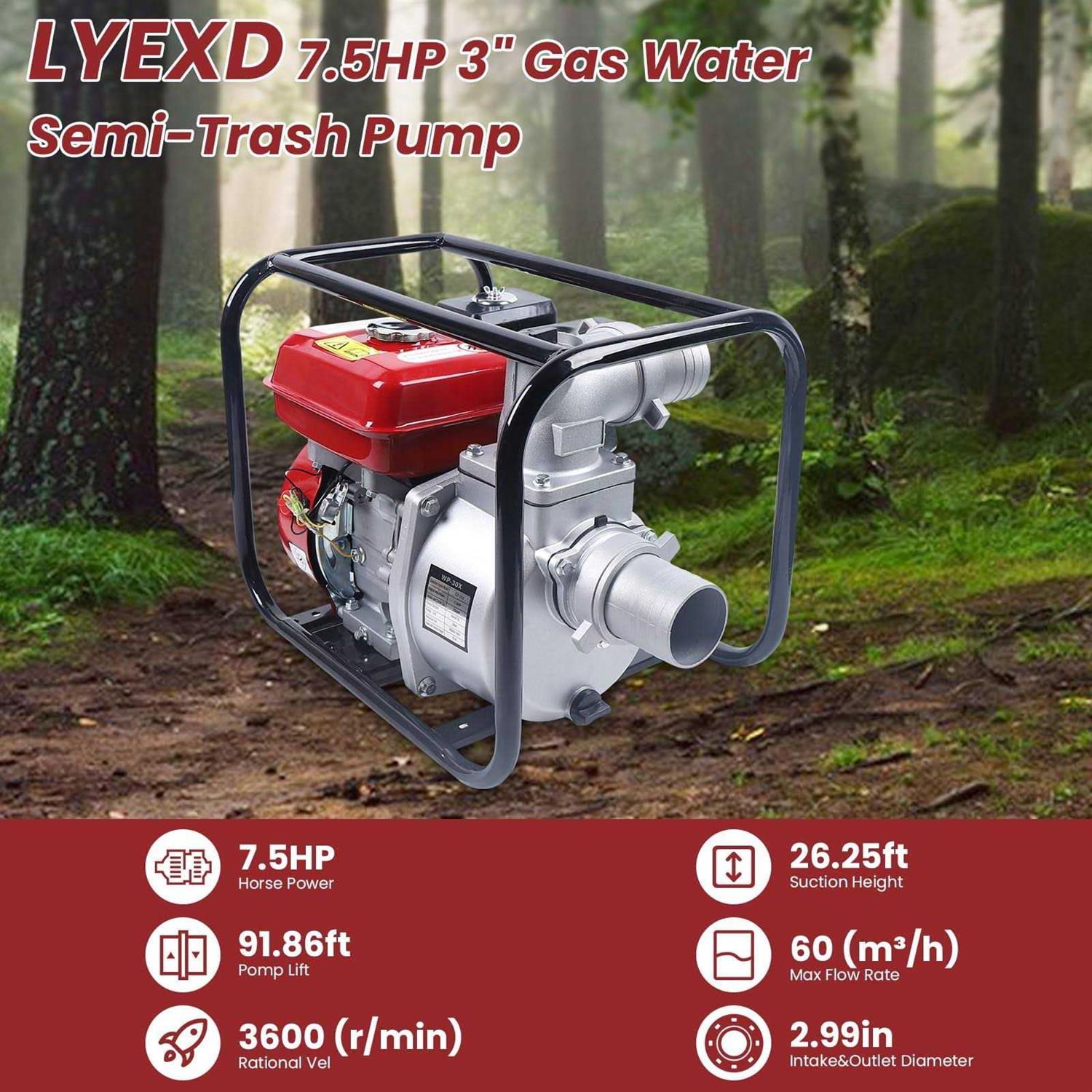 LyeXD 7.5HP 3 Gas Water Semi-Trash Pump 3000W High Pressure Sump Pump Garden Irrigation Water Transfer Pump - Cheap Fitting