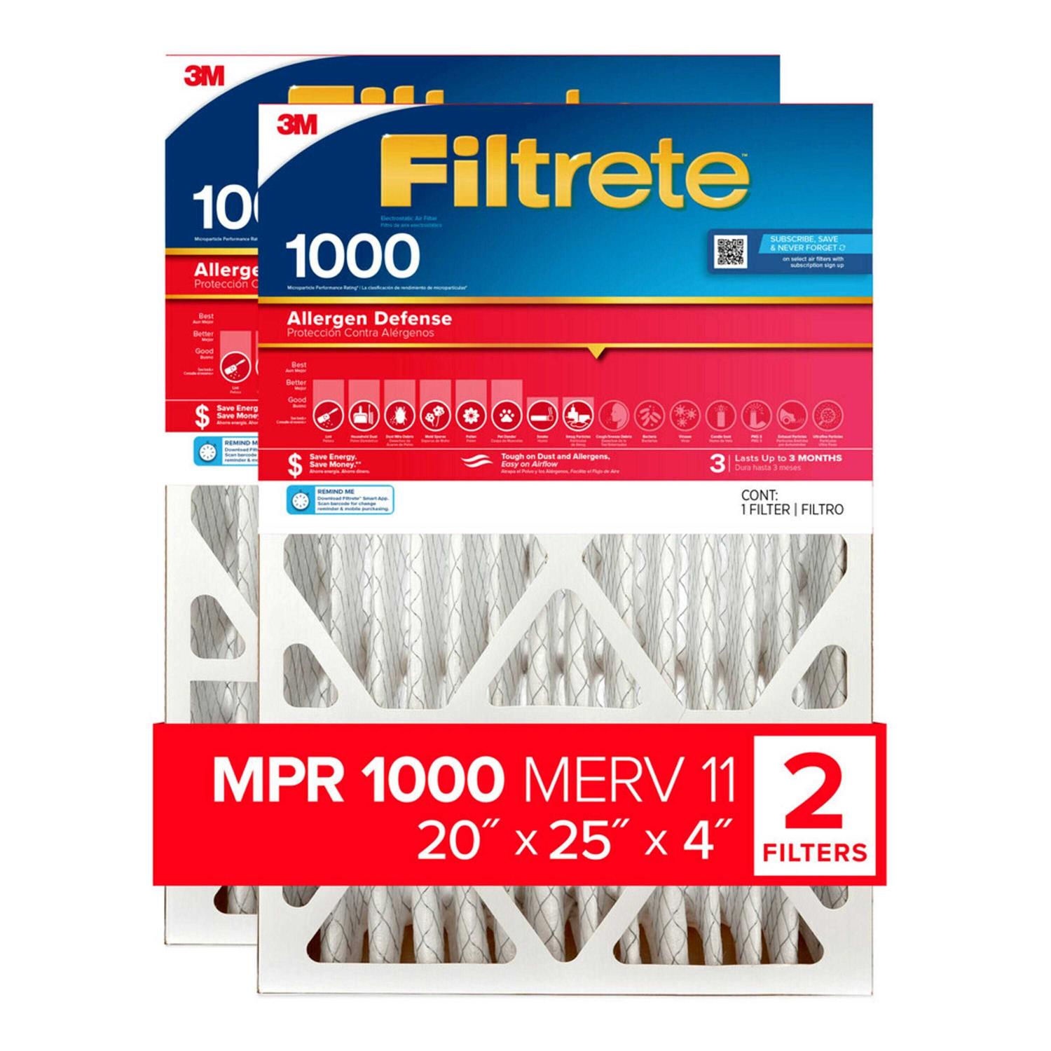 Filtrete 20-in W x 25-in L x 4-in MERV 11 1000 MPR Allergen Defense Electrostatic Pleated Air Filter LADP03-4-2P-2 - Cheap Fitting