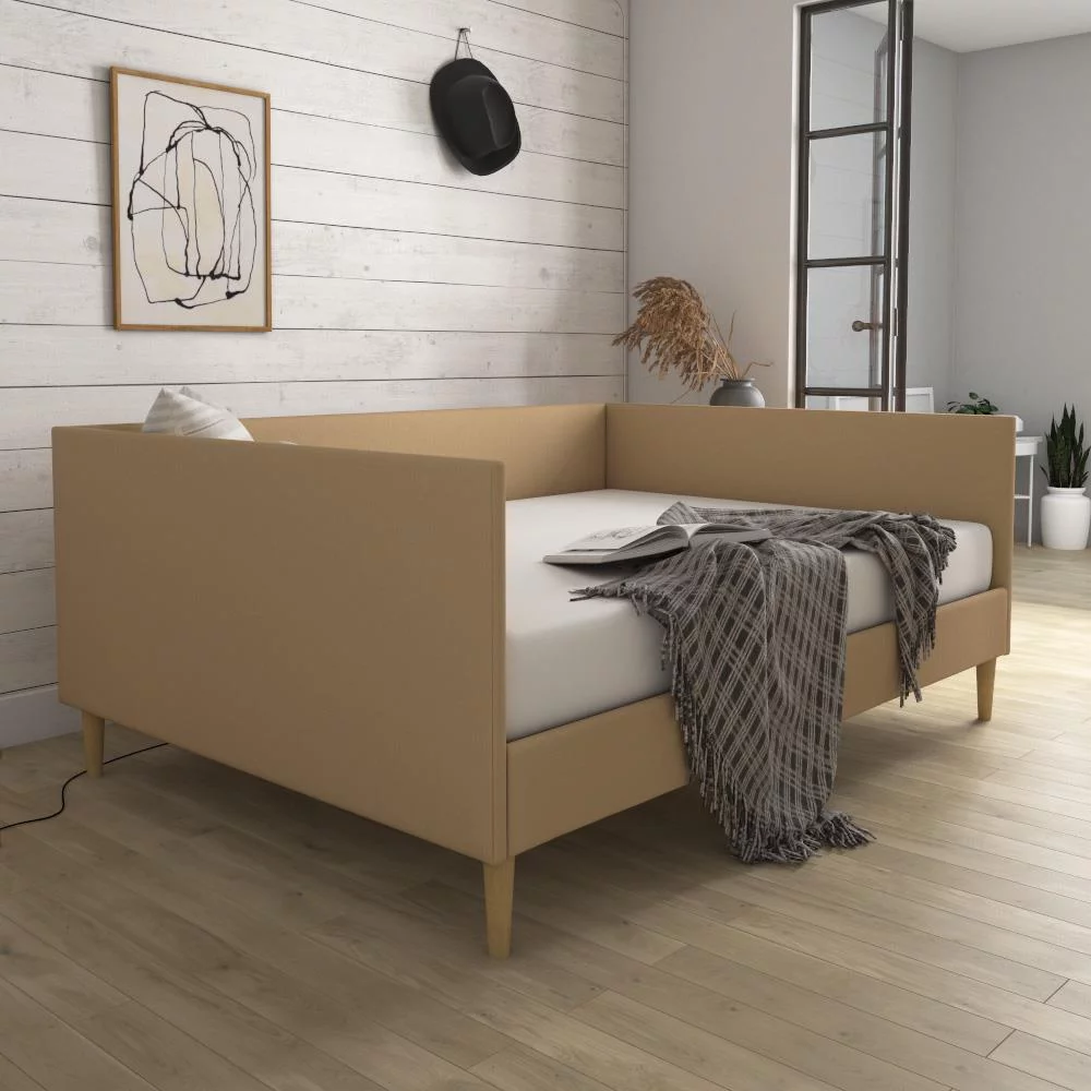 DHP Franklin Mid-Century Upholstered Daybed Frame, Gray Linen, Queen - Cheap Fitting
