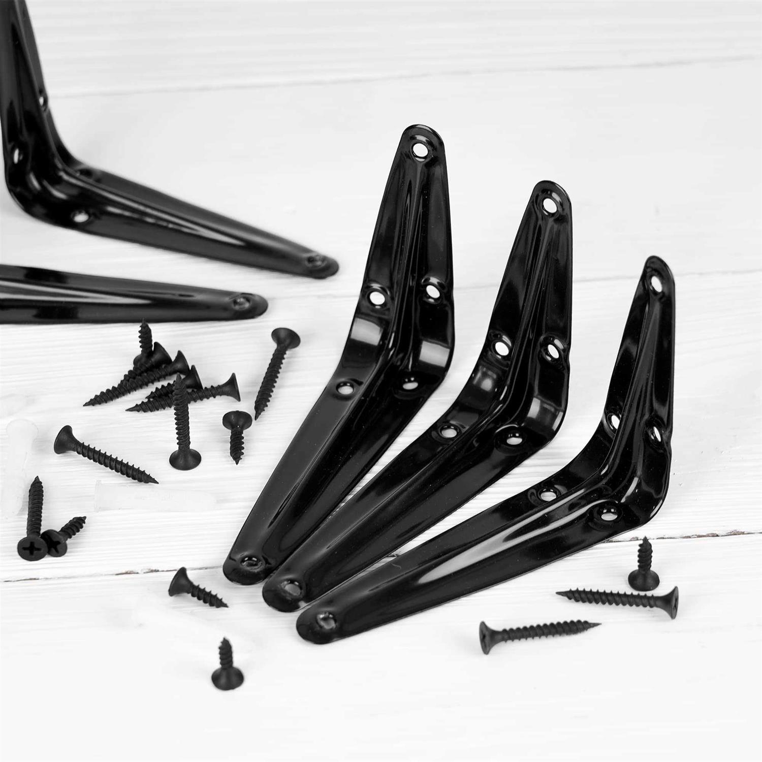 12Pack Shelf Brackets Heavy Duty Black Metal Floating Shelves Bracket 4 x 3 Inch Rustic Farmhouse Decorative Iron L Bracket J Brackets Wall Joint - Cheap Fitting