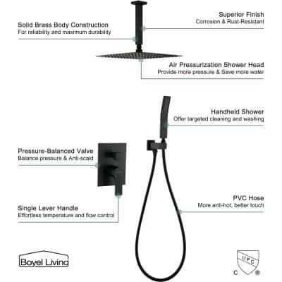 Boyel Living 1-Spray Patterns with 2.5 GPM 12 in. Ceiling Mount Dual Shower Heads with Pressure Balance Valve SMDBYL-88005B - Cheap Fitting