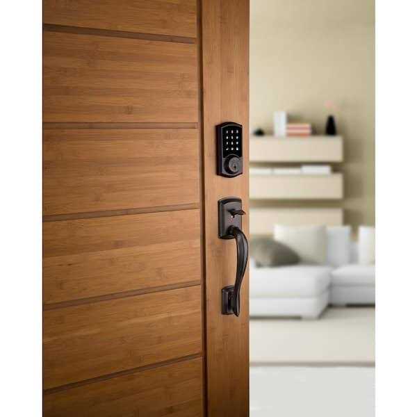 Kwikset SmartCode 915 Touchscreen Venetian Bronze Single Cylinder Electronic Deadbolt with Avalon Handleset and Tustin Lever - Cheap Fitting