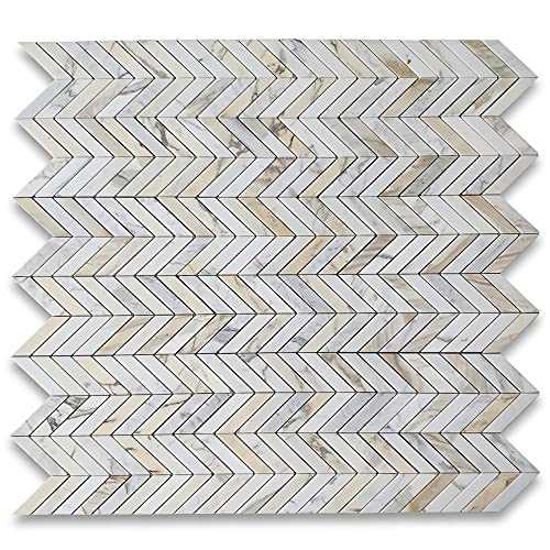 1×4 Chevron Calacatta Gold Marble Mosaic Wall Floor Bath Tile Polished - Cheap Fitting
