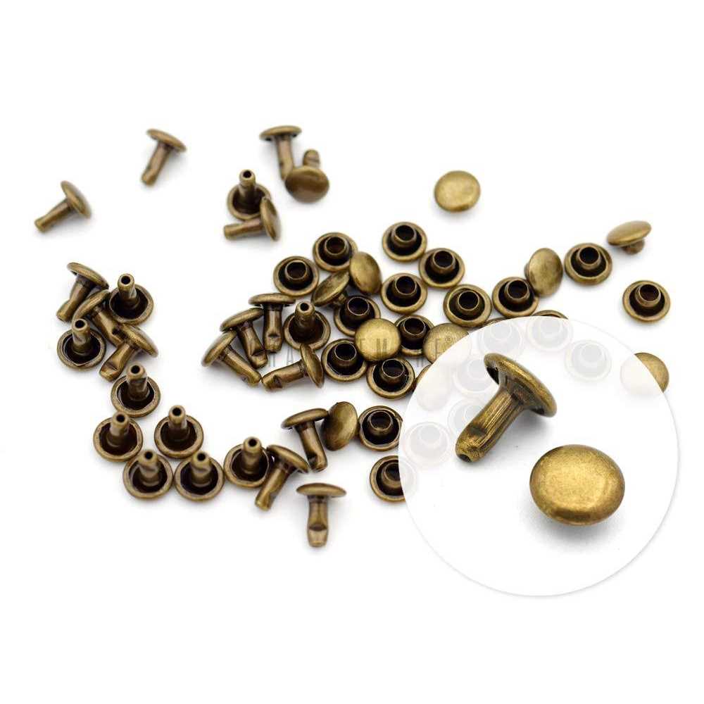 CRAFTMEMORE 100 Sets Double Cap Rivets Leather Rivet Tubular Metal Rapid Rivet Studs for Leather Craft VTDC - Cheap Fitting