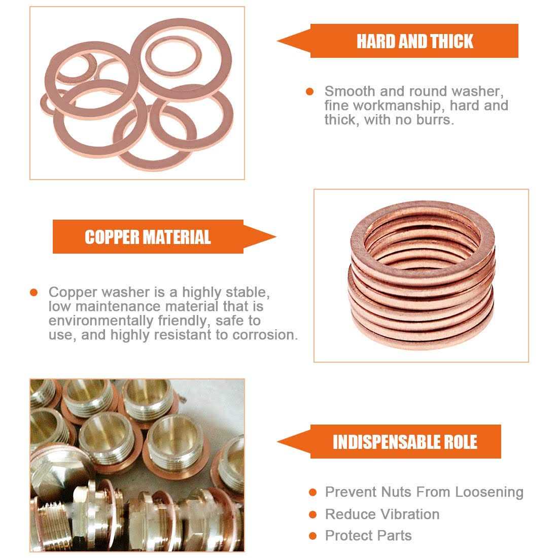 Rustark 320 Pcs Copper Flat Washers Assortment Kit Metric Sealing Washers M5 M6 M8 M10 M12 M14 M16 M20 - Cheap Fitting