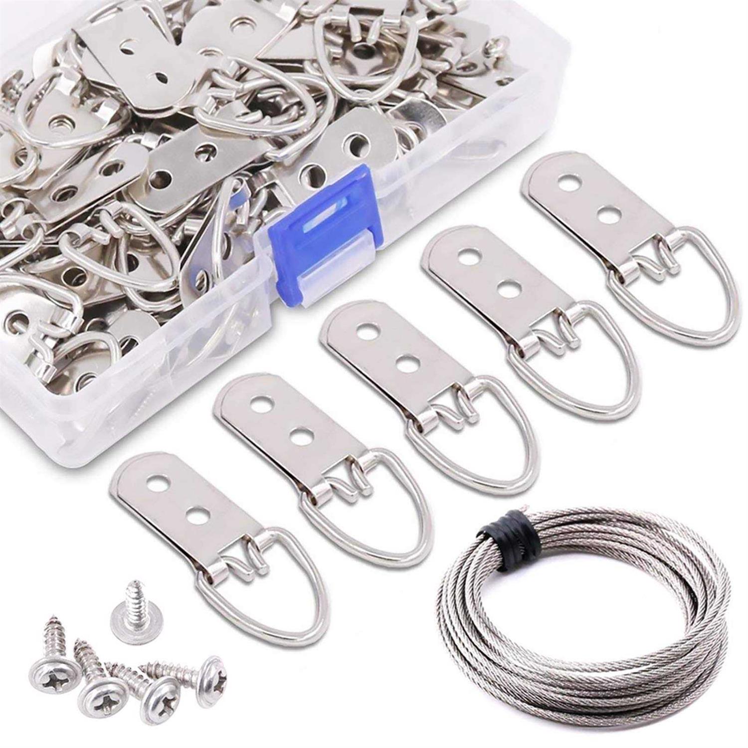 Rustark 60-Pcs Heavy Duty D Ring Picture Hangers Double Hole with Screws for Home Decoration Picture Hanging Solutions - Cheap Fitting