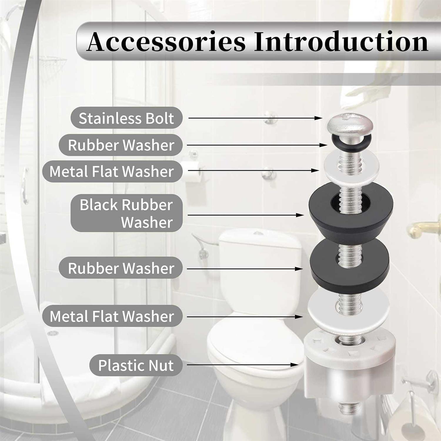 Lovppy 2Pcs Universal Toilet Seat Hinge Bolts Kit, Heavy Duty Toilet Bolts, Waterproof Stainless And Rubber Washers Gaskets with Extra - Cheap Fitting