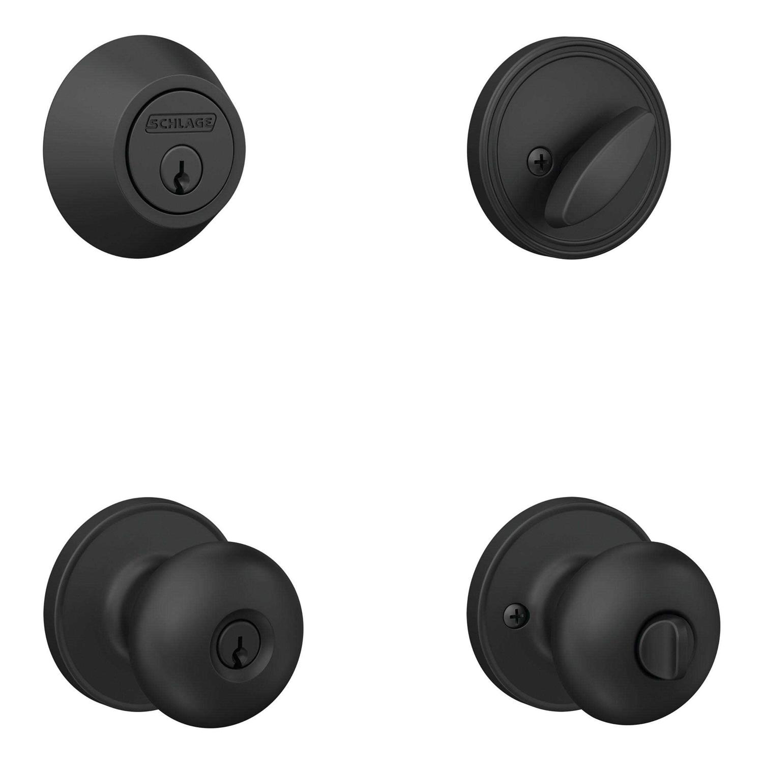 Home Front by Schlage Marwood Matte Black Exterior Single-cylinder deadbolt Keyed Entry Door Knob Combo Pack UC60 V MRW 622 - Cheap Fitting