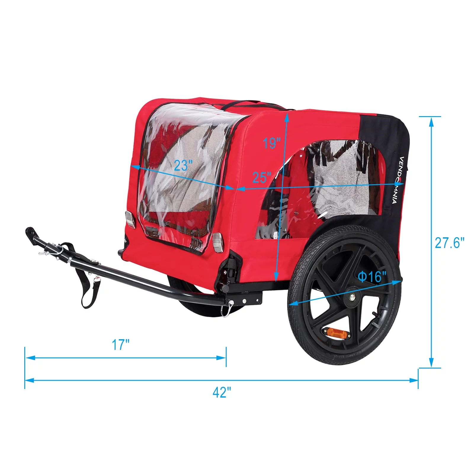 CJC Bike Pet Trailer for Small and Large Dogs - Folding Frame Carrier - Easy to Connect and Disconnect to Bikes - Adjustable - Red - Cheap Fitting