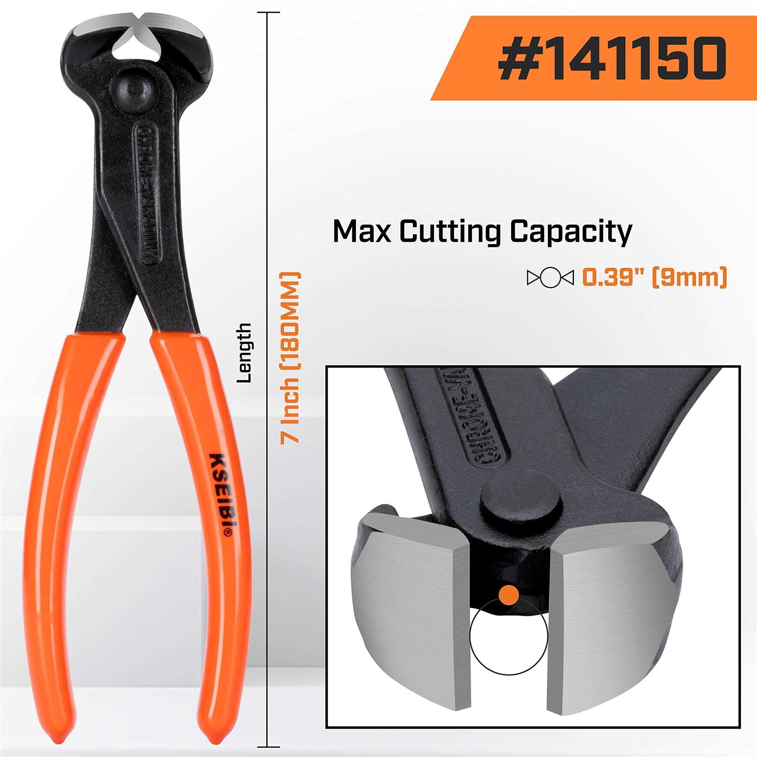 KSEIBI 141150 End Cutting Pliers 7 Inch Grip Handle Black Finish Chrome Vanadium Steel Carpenter Pincer - Cheap Fitting