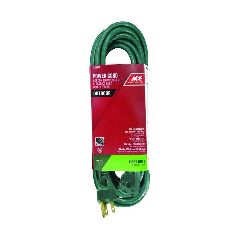 Ace Outdoor 25 ft. L Green Extension Cord 16/3 SJTW - Cheap Fitting