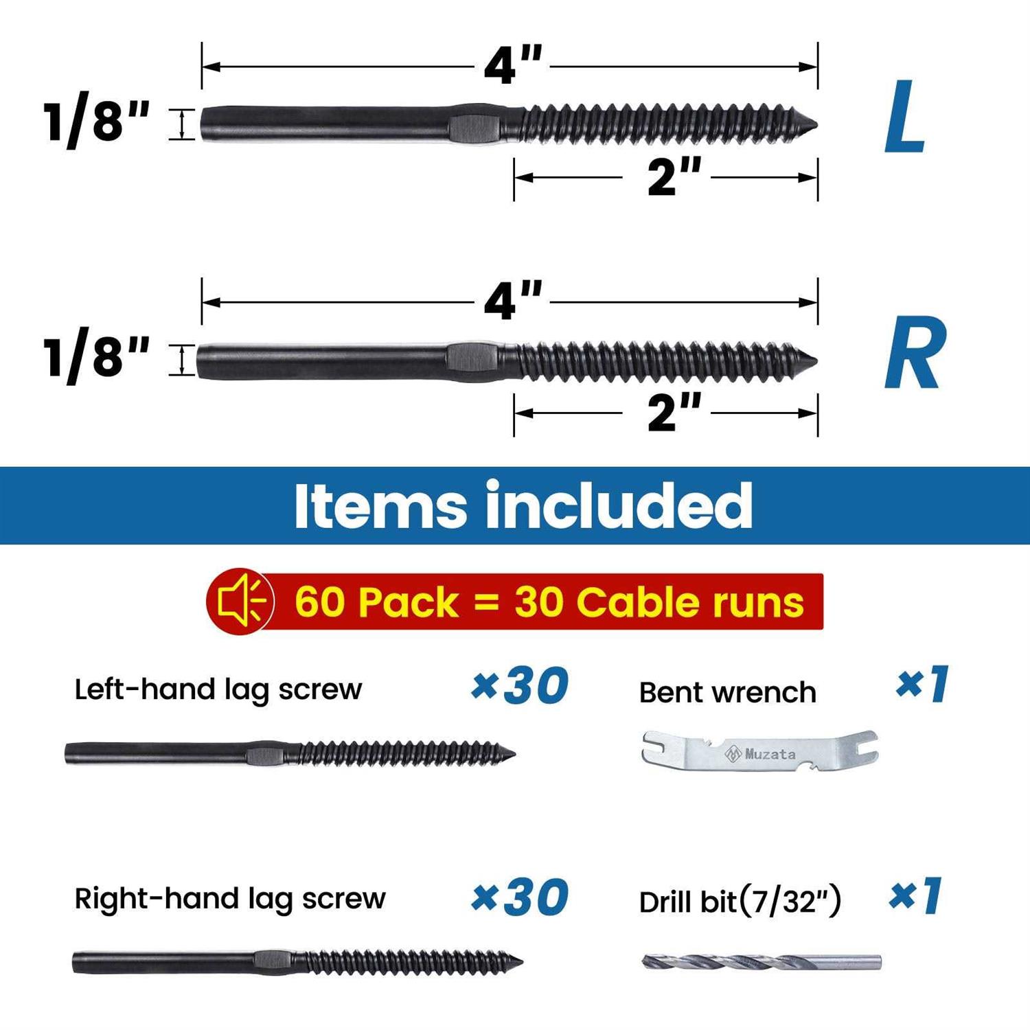 Muzata 1/8 Left & Right Lag Screw - Cheap Fitting