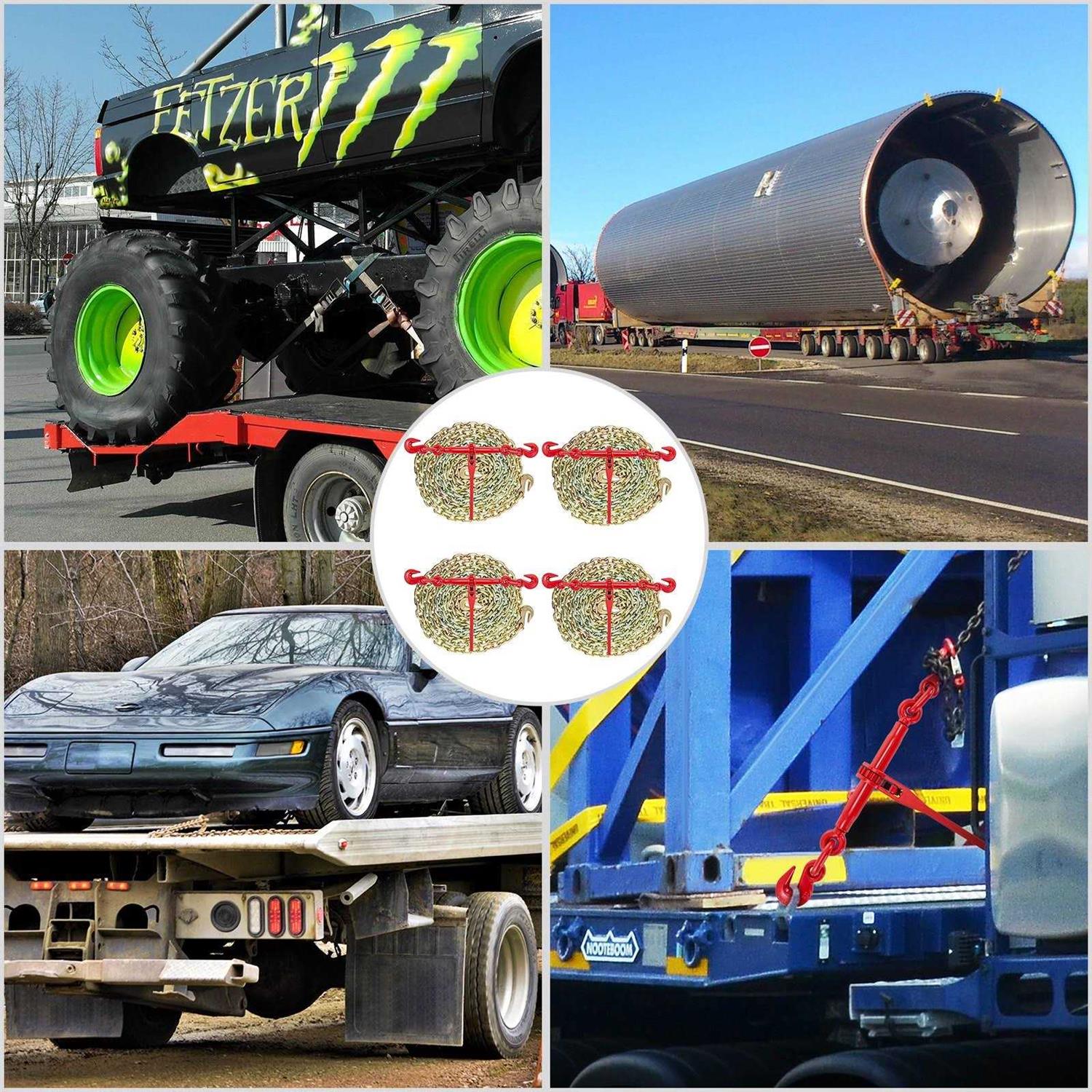 VEVOR Chain and Binder Kit 5/16in-3/8in Ratchet Load Binders 6600lbs Working Strength Ratchet Binders and Chains 5/16in x 10ft Chains w/ G70 Hooks - Cheap Fitting