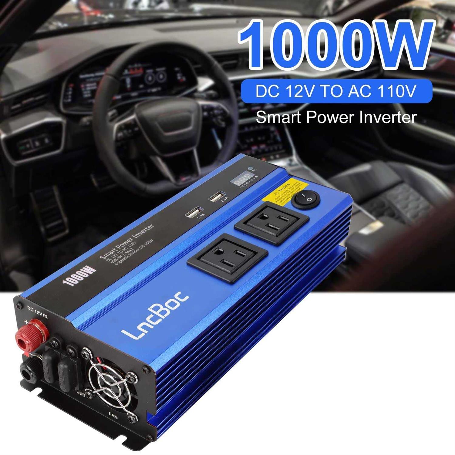 LncBoc 1000W Power Inverter for Car DC 12V to 110V AC Car Converter Plus 2 AC - Cheap Fitting