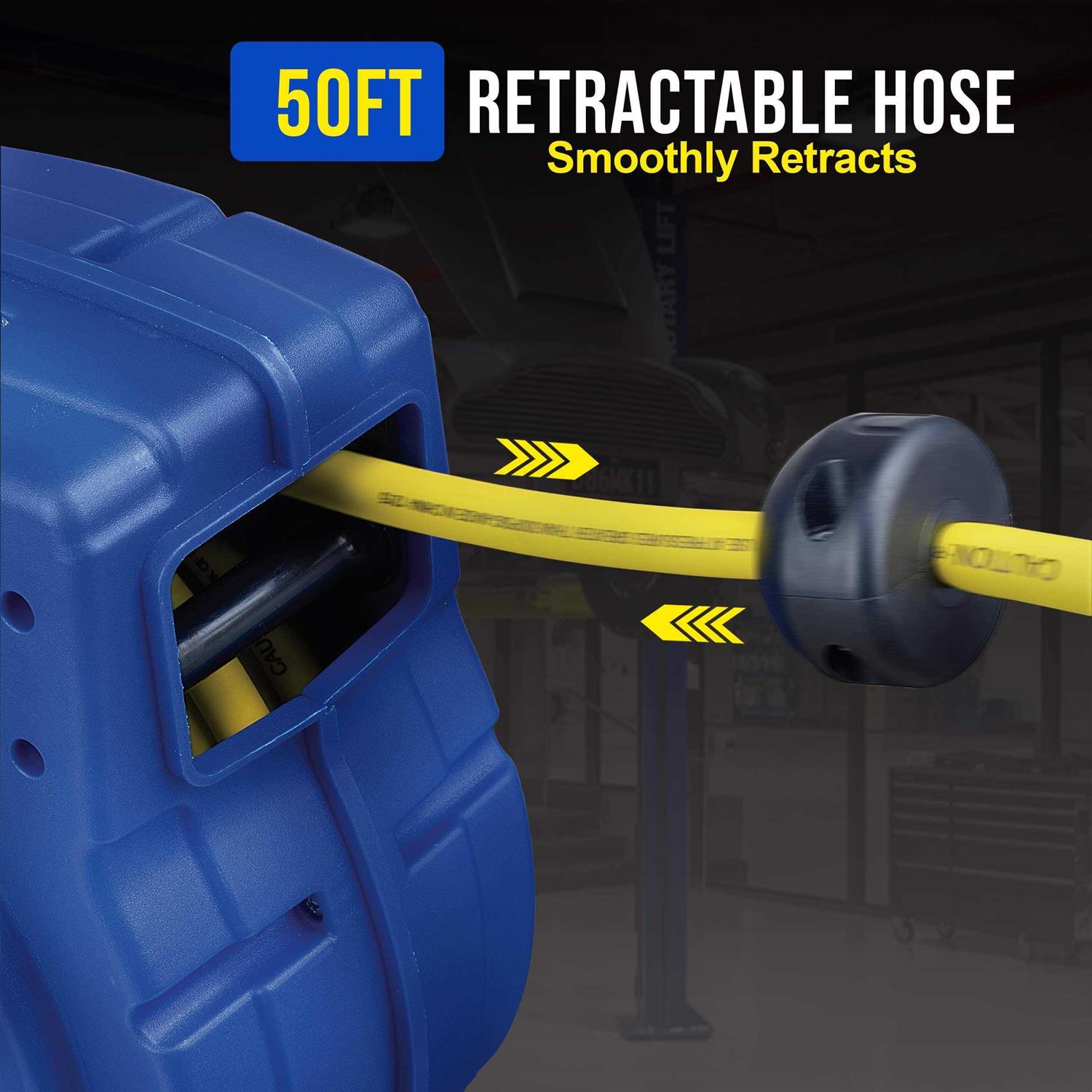 Goodyear Mountable Retractable Air Hose Reel 3/8 x 50′ Ft - Cheap Fitting