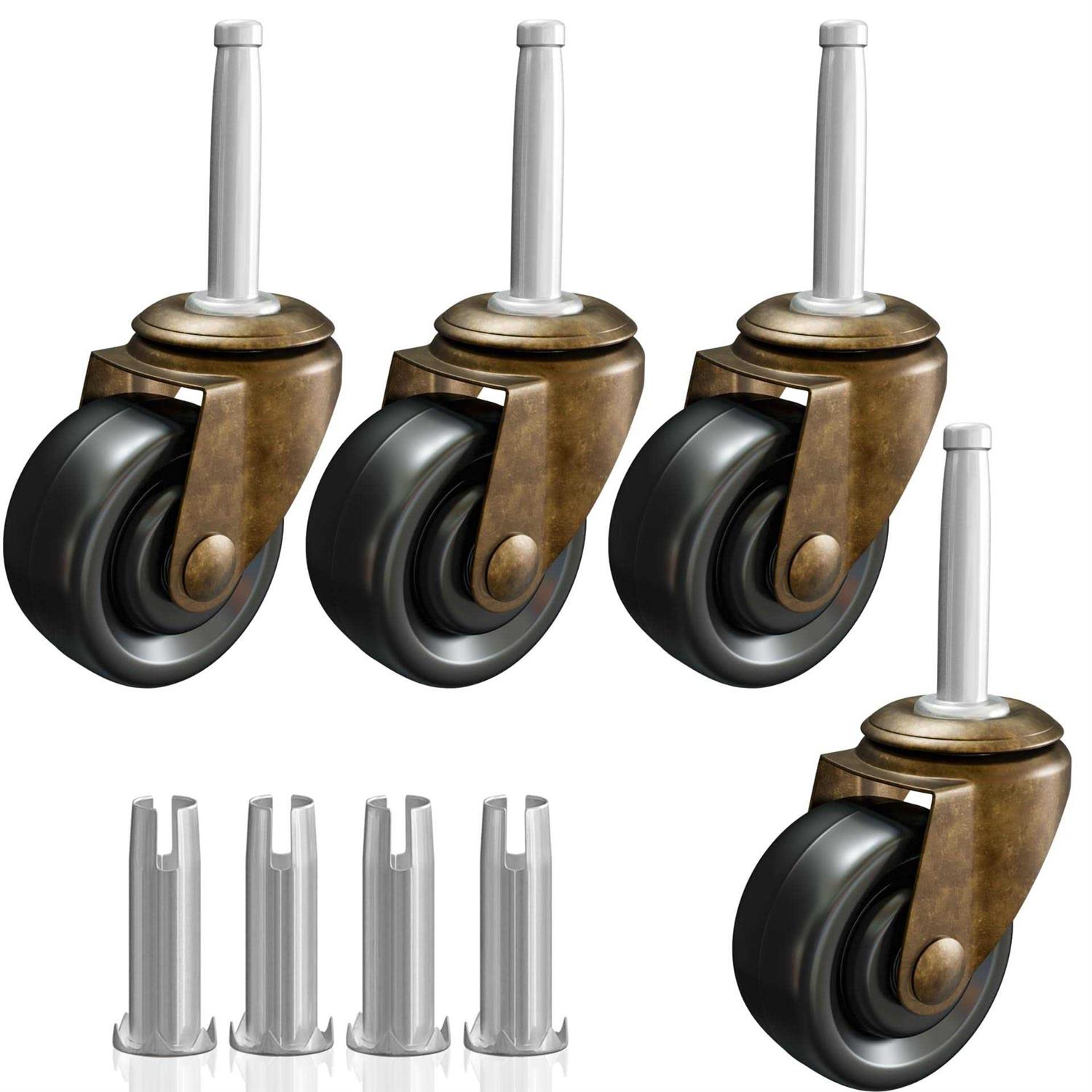 Antique Brass Casters with Rubber Wheels 1-5/8 Stem Caster Replacement for Chairs - Cheap Fitting
