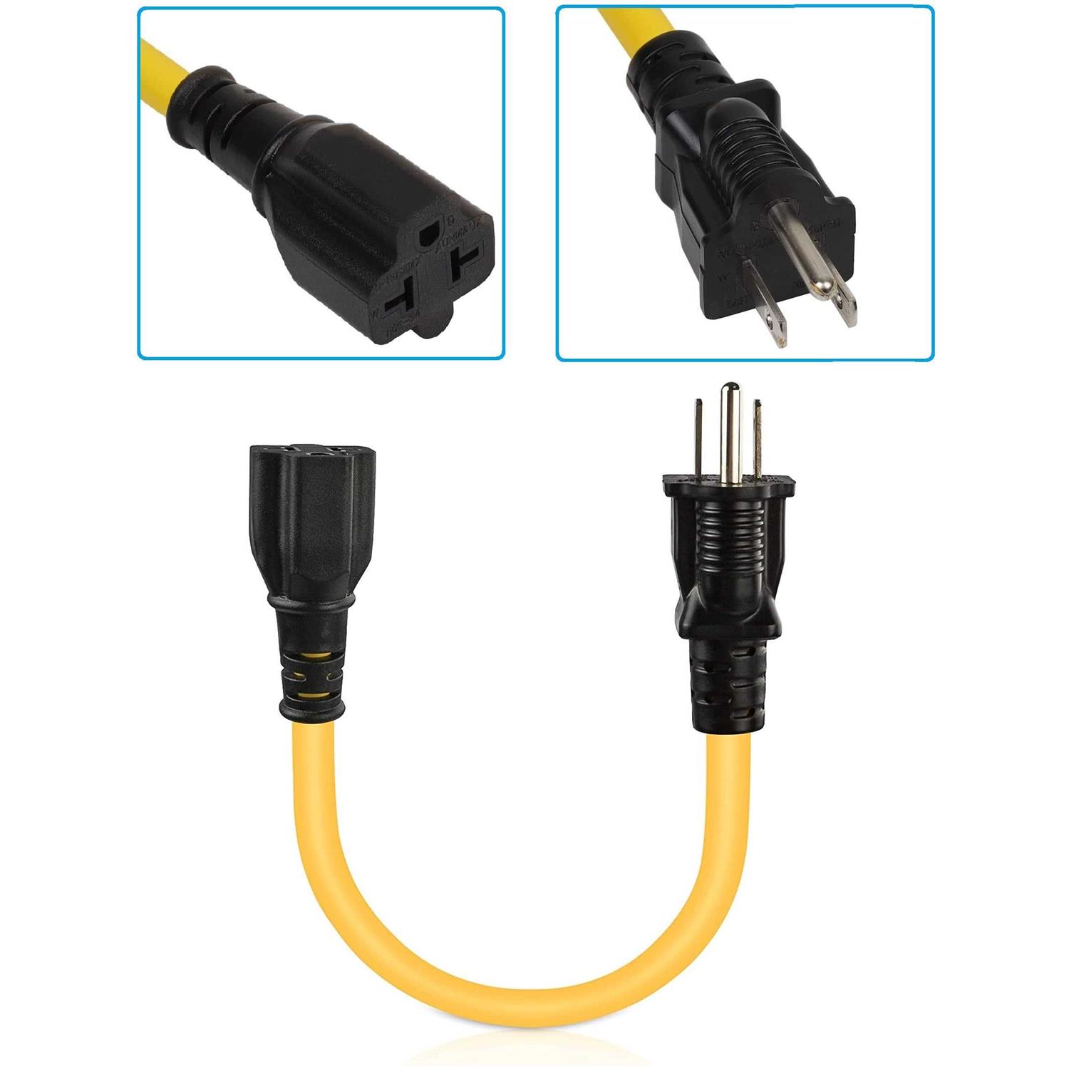 12AWG Heavy Duty Extender AC Plug Adapter 15 Amp Household to 20 Amp T Blade Power Extension Cord - Cheap Fitting