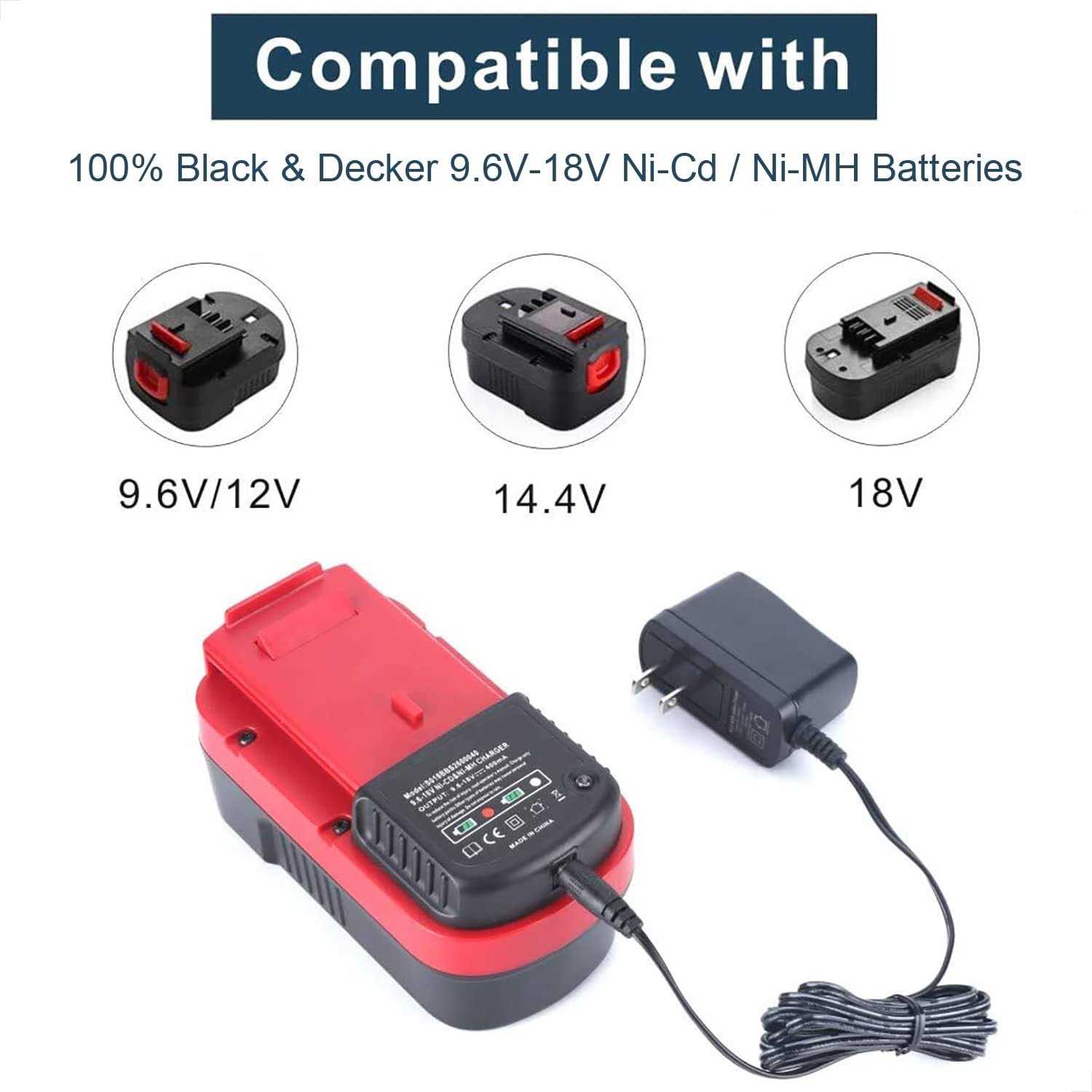 Replacement for Black&Decker 18V 14V 12V 9.6V NiCad & NiMh Battery Charger,Compatible with Battery HPB18 HPB14 HPB12 HPB18-OPE FSB18 FSB14 FS12B - Cheap Fitting