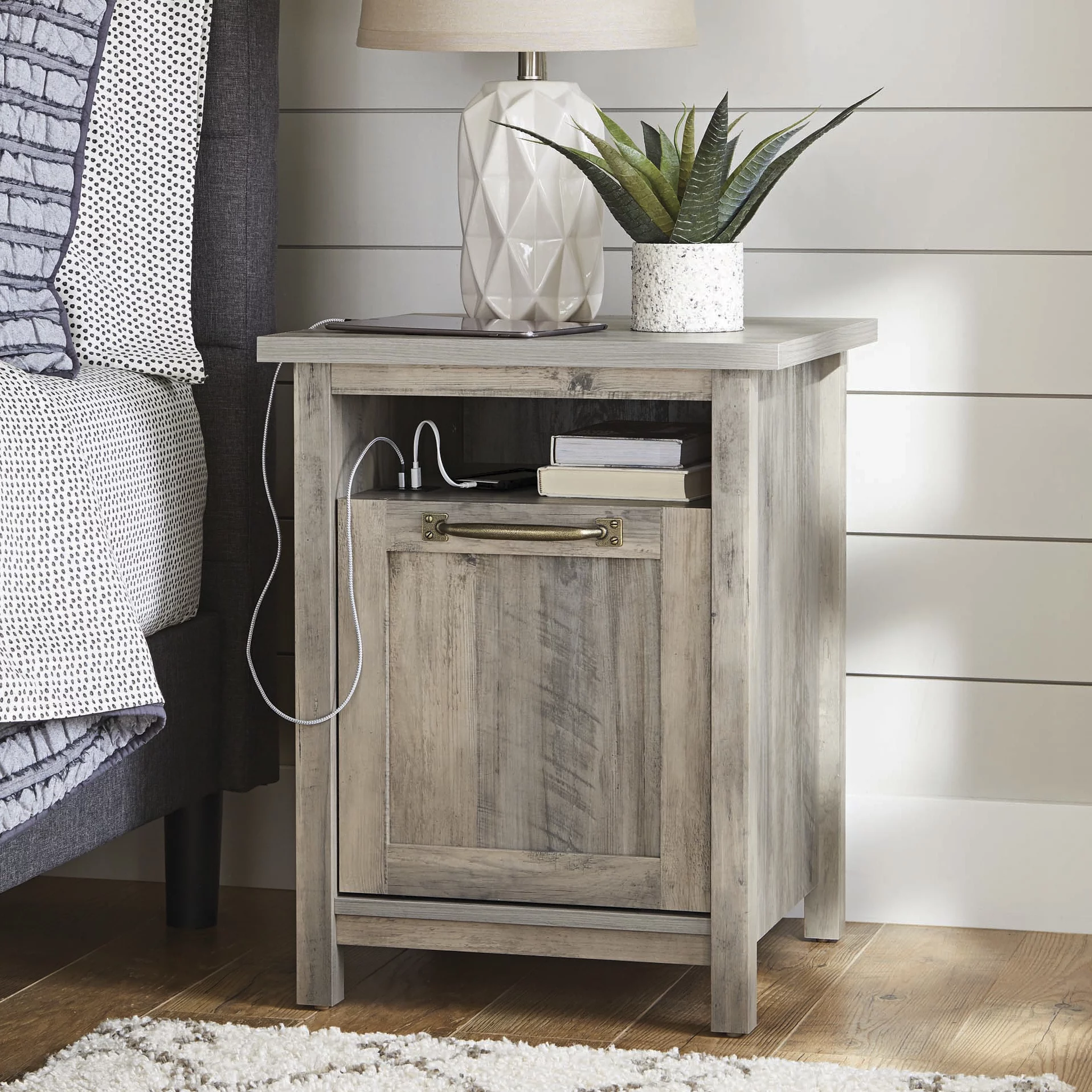 Better Homes & Gardens Modern Farmhouse USB Nightstand, Rustic White Finish - Cheap Fitting