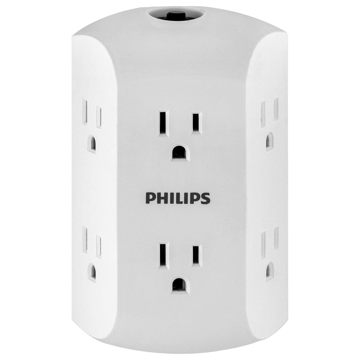Philips 6 Outlet Wall Tap Resettable Circuit Breaker - Cheap Fitting